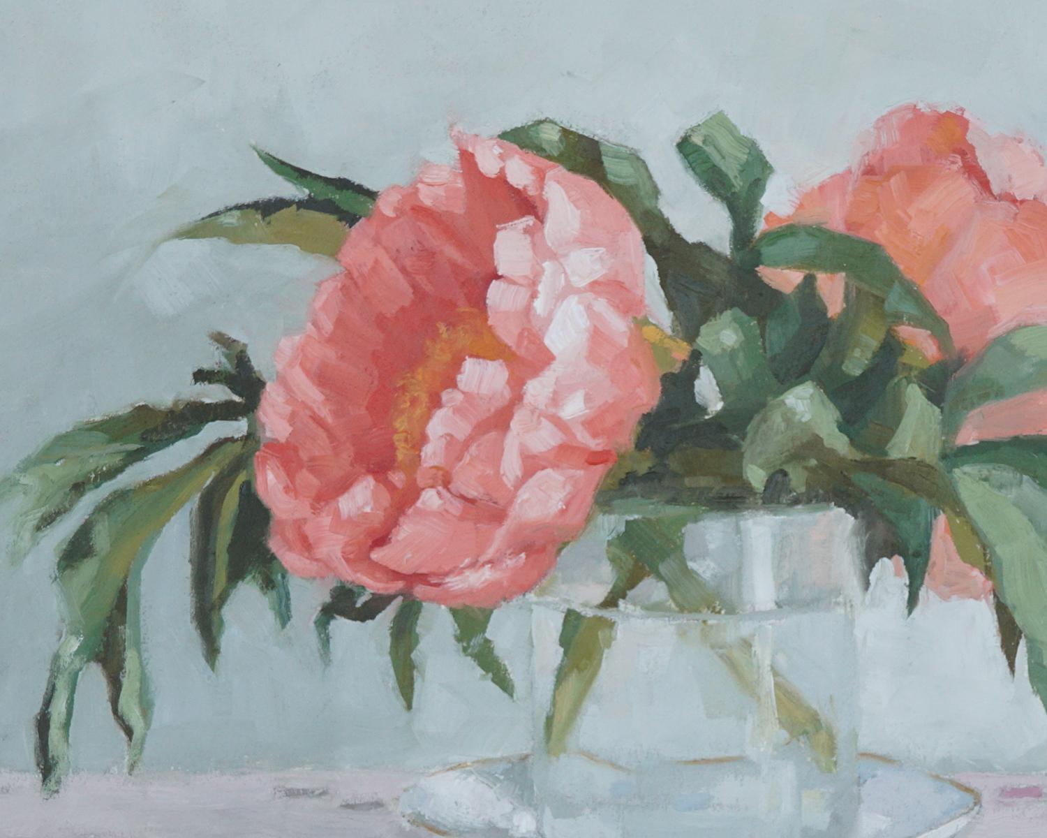 Peonía II, Pintura al óleo - Still-Life Painting Gris de Nicole Lamothe