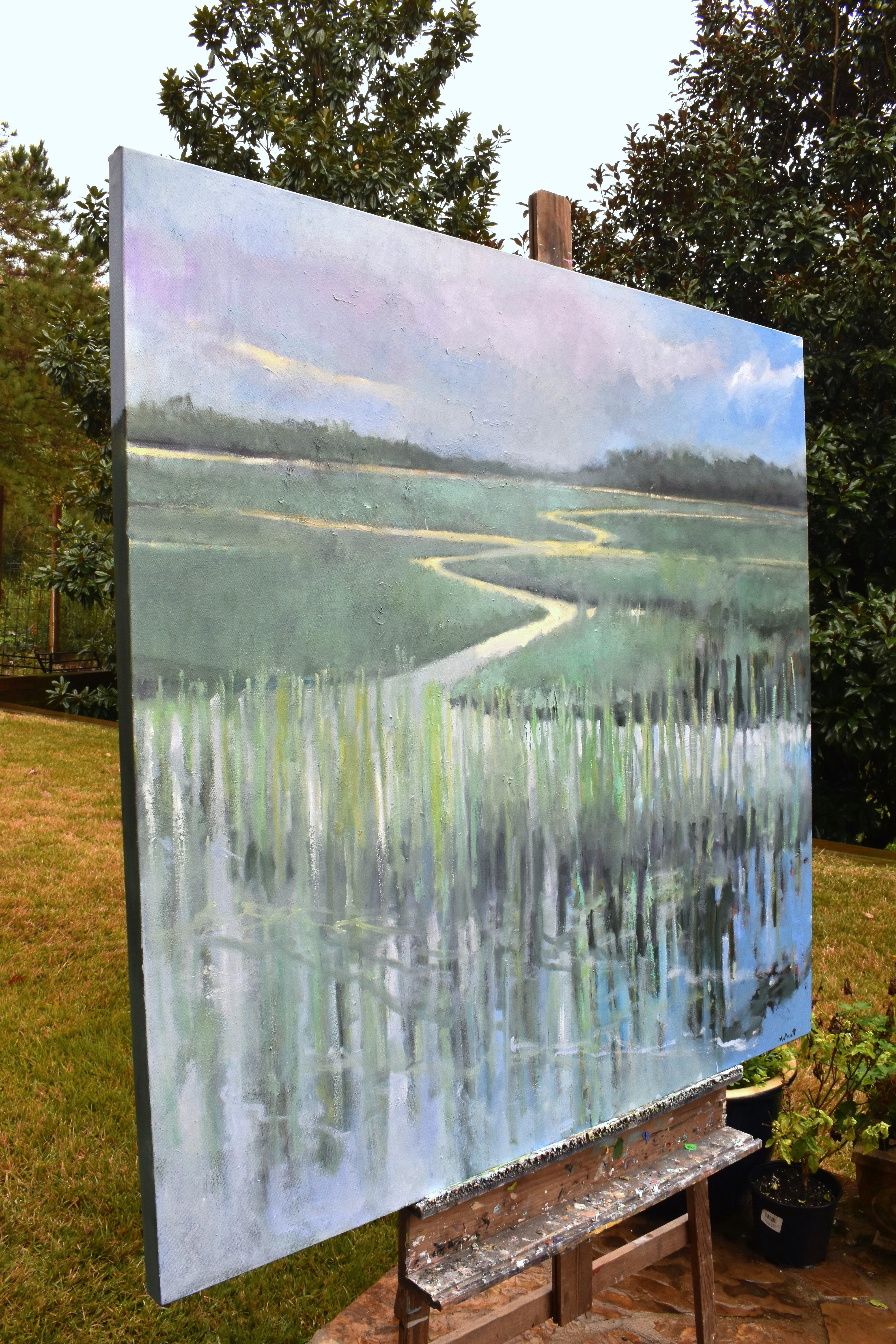 Emotive In Nature, Oil Painting - Gray Landscape Painting by Mary Pratt