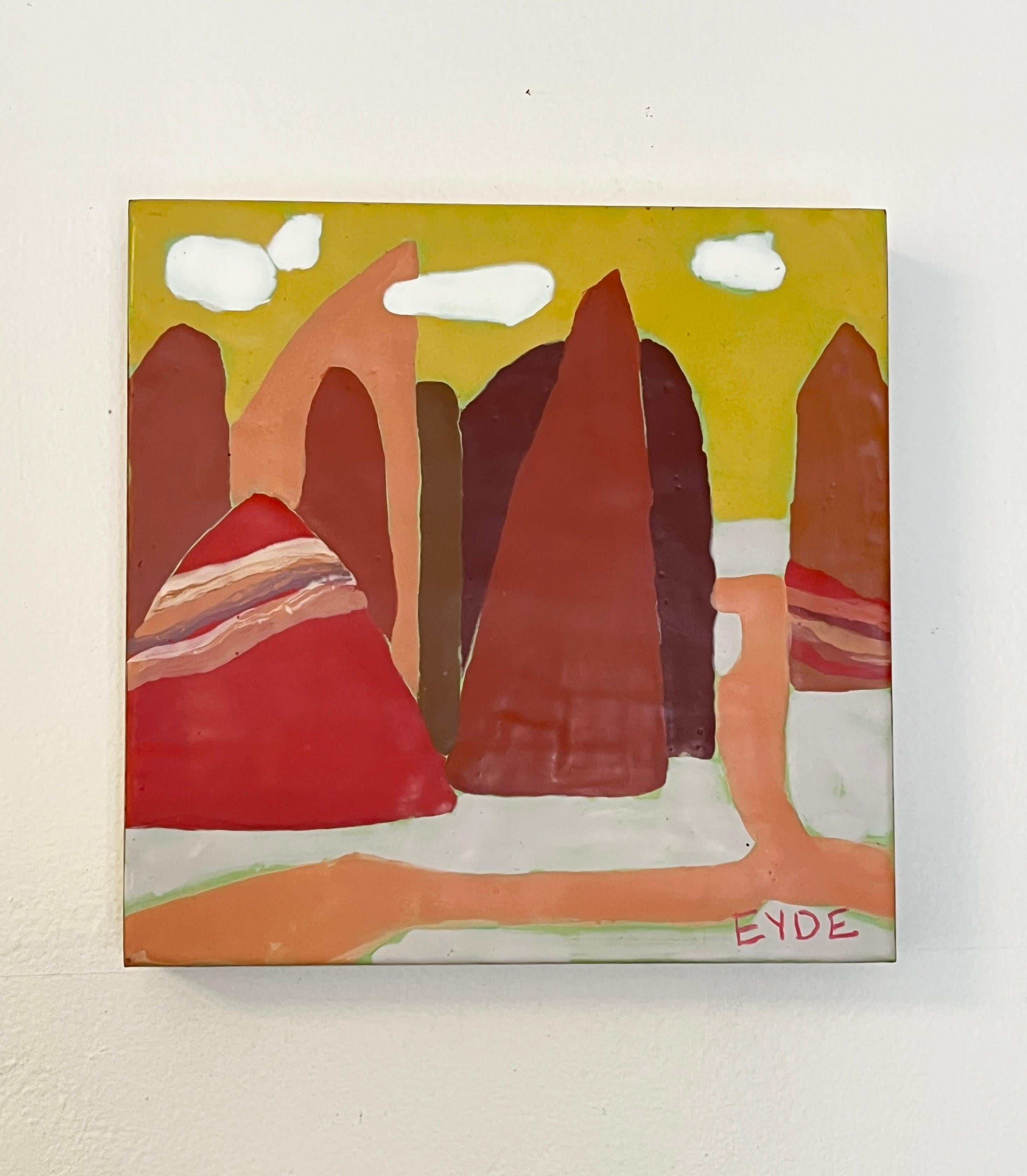 <p>Commentaires de l'artiste<br />De gigantesques montagnes rouges s'élèvent sous un ciel jaune, leurs sommets frôlant les nuages qui passent. Un sentier serpente à travers le paysage. Se promener dans les canyons du Colorado, c'est avoir