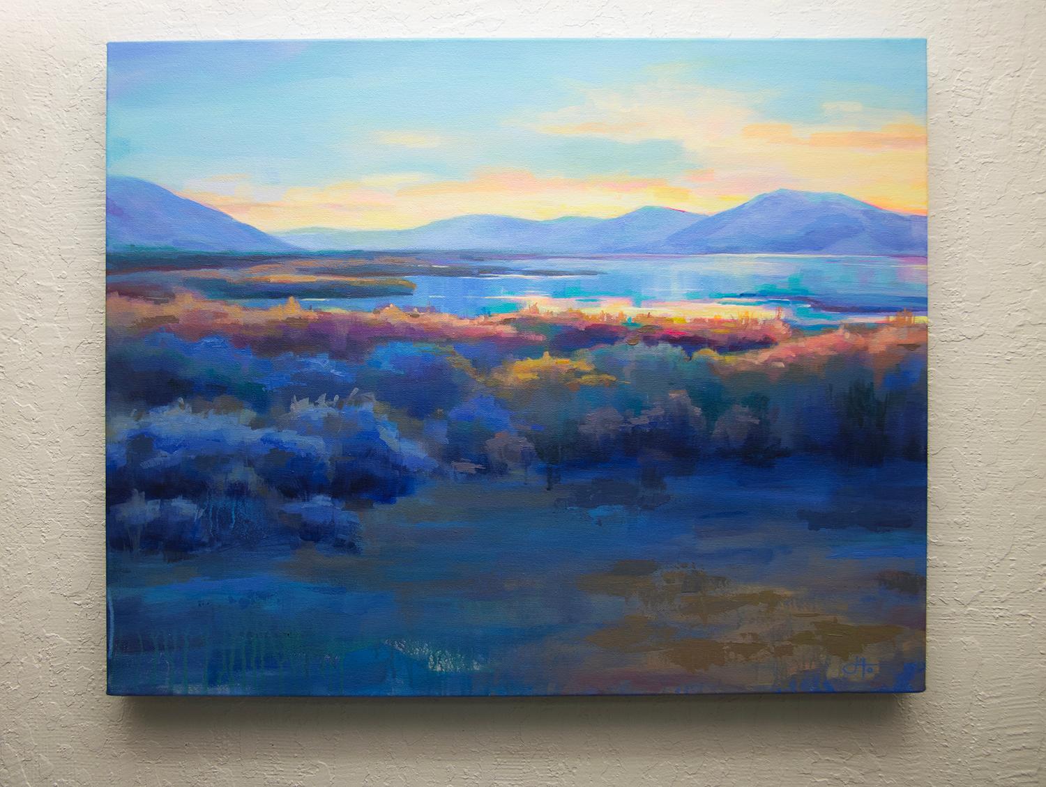 The Last Light on the Marsh, peinture originale - Impressionnisme Painting par Jinny Tomozy