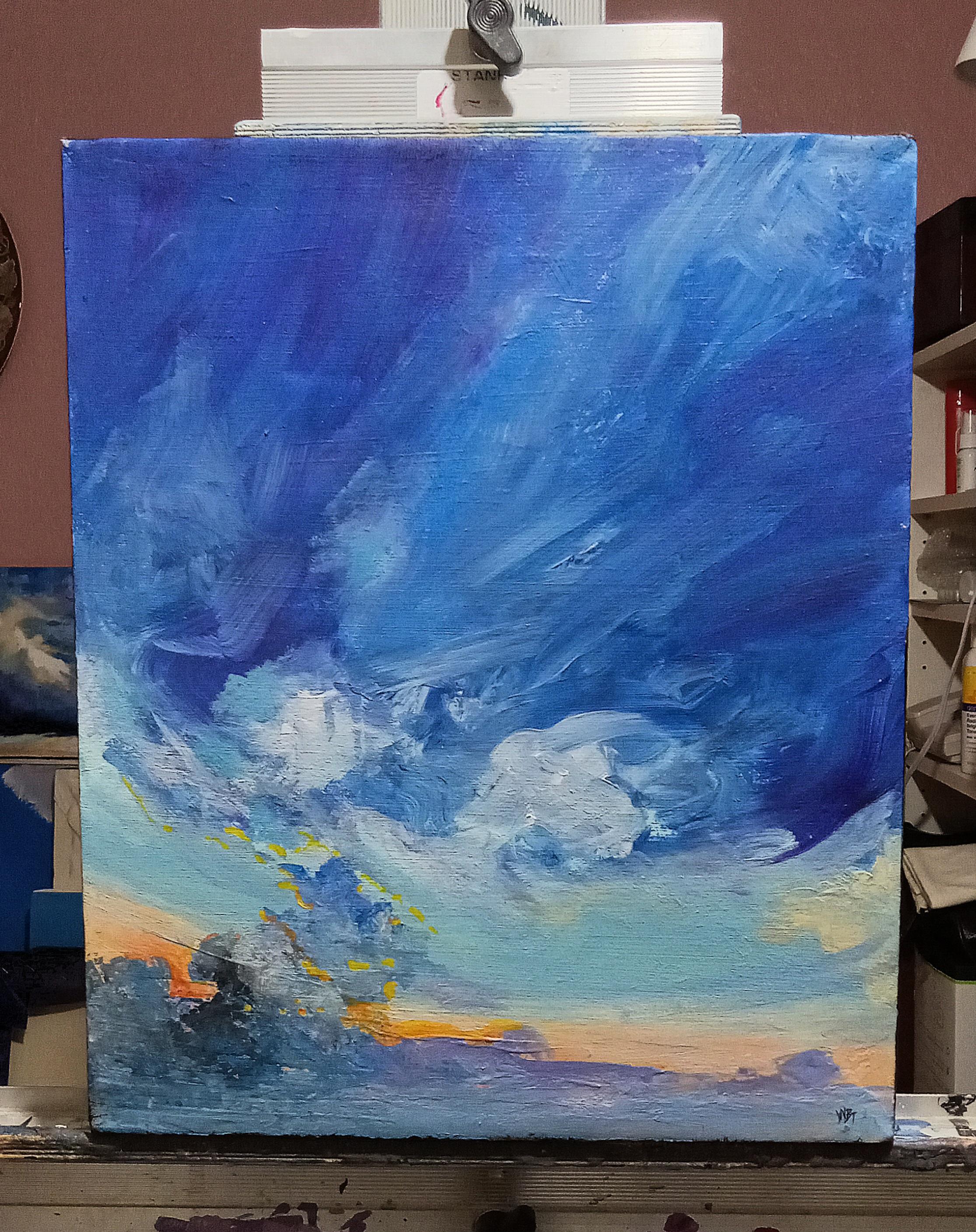Wind bleu, peinture originale - Impressionnisme Painting par Benjamin  Thomas
