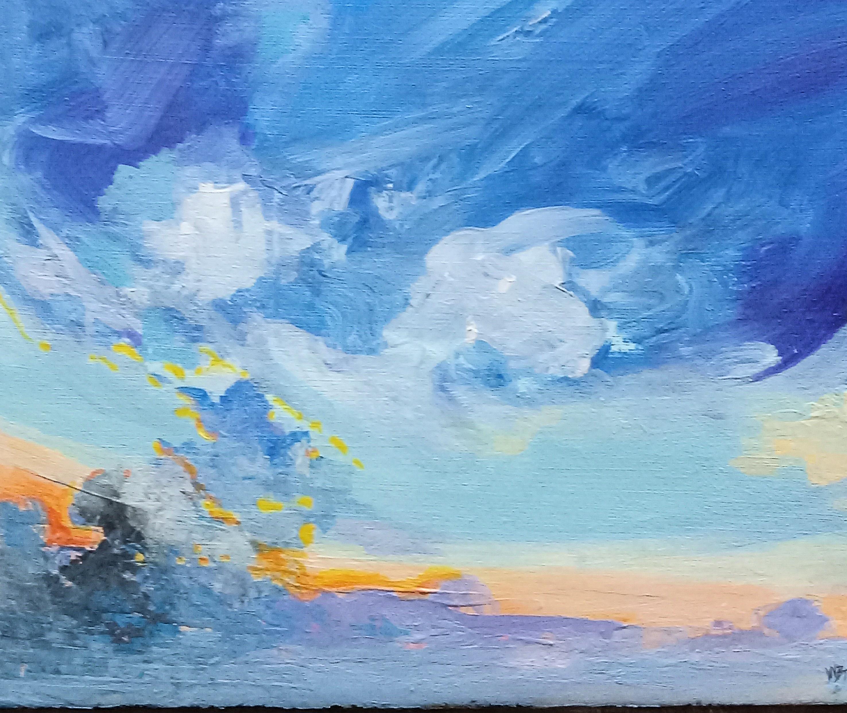 Wind bleu, peinture originale - Bleu Landscape Painting par Benjamin  Thomas