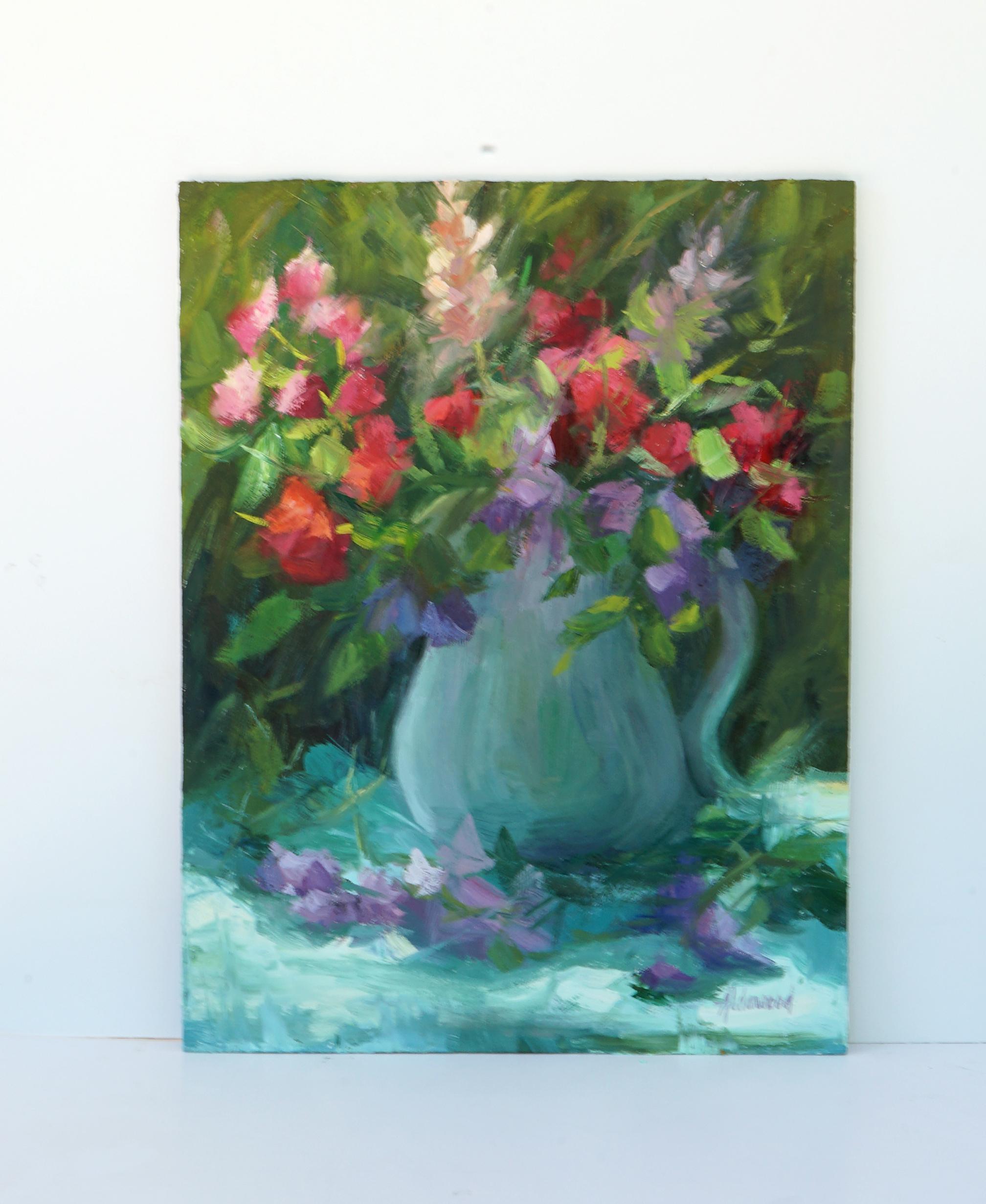 Sweet Pea y buganvilla, pintura al óleo - Painting Impresionista de Sherri Aldawood