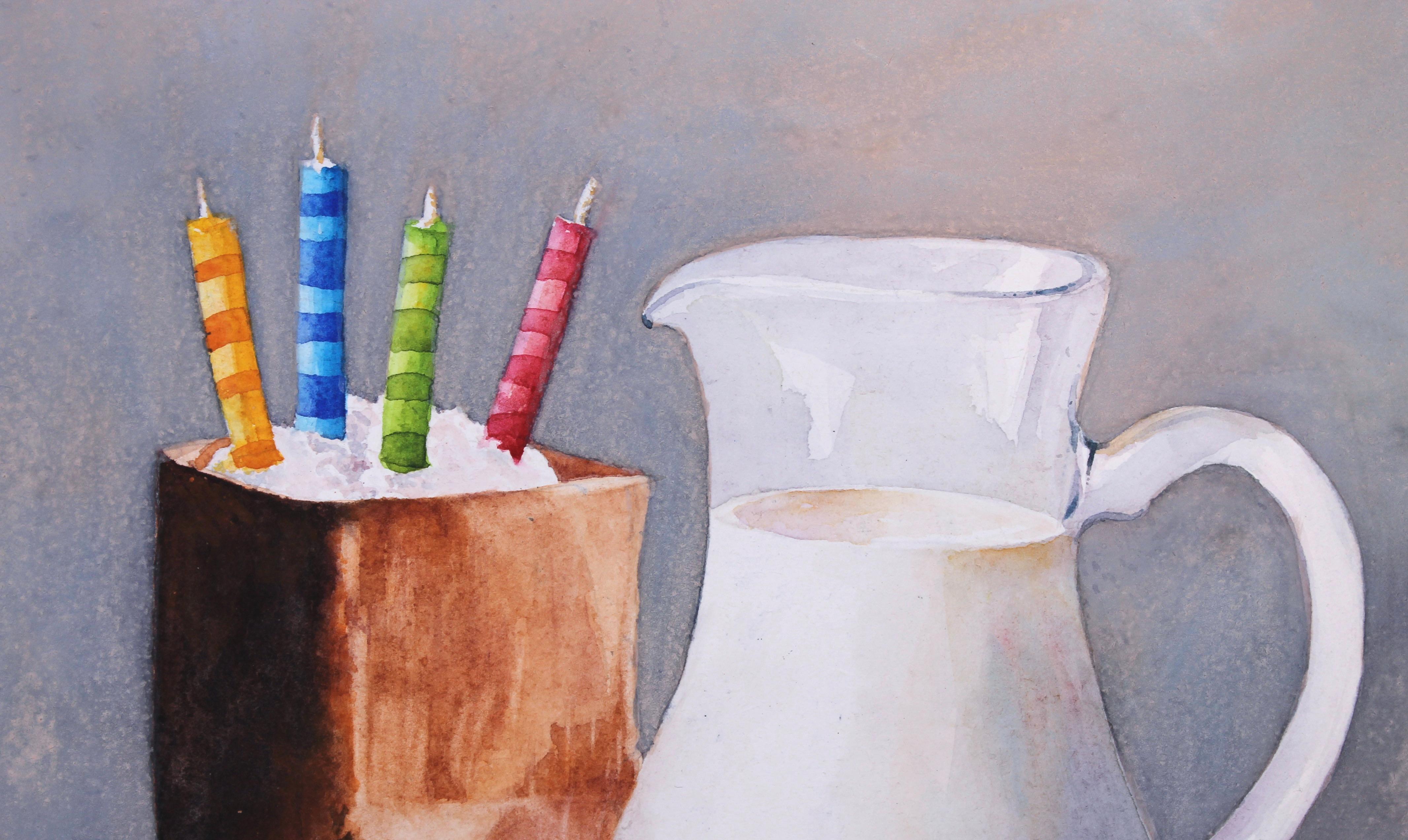 Tarta de cumpleaños, Pintura original - Still-Life Gris de Dwight Smith