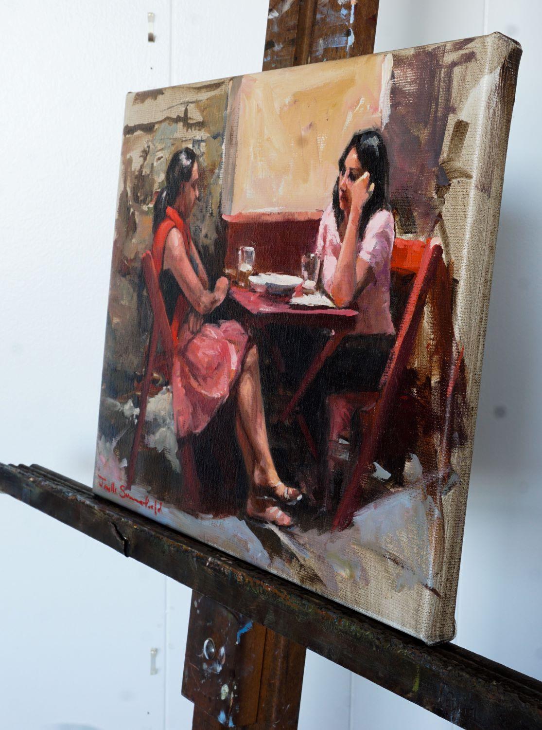 Tapas Night in Seville III, Oil Painting - Black Figurative Painting by Jonelle Summerfield