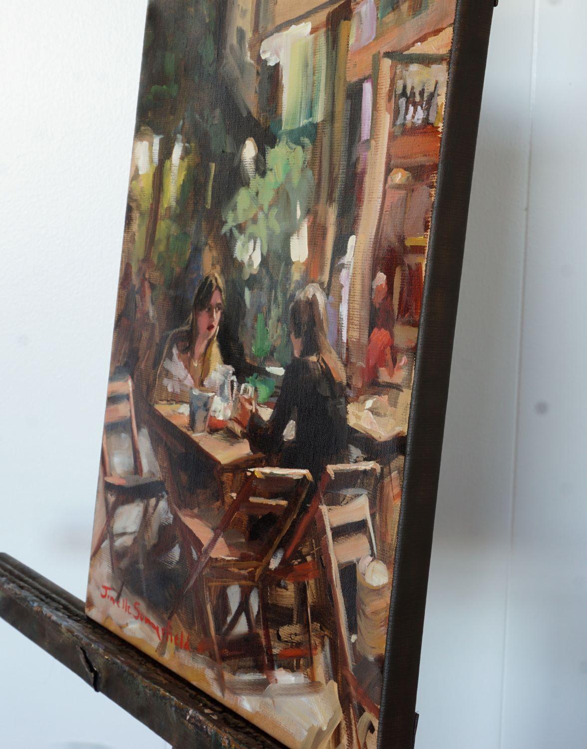 Tapas Night in Seville II, Oil Painting - Black Figurative Painting by Jonelle Summerfield