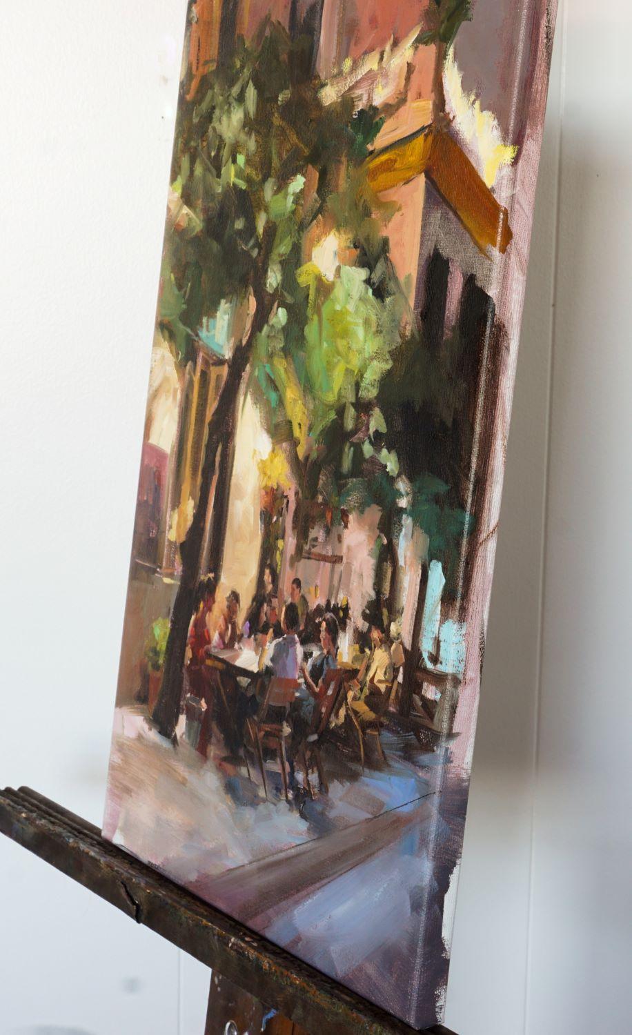 Tapas Night in Seville, Oil Painting - Black Figurative Painting by Jonelle Summerfield