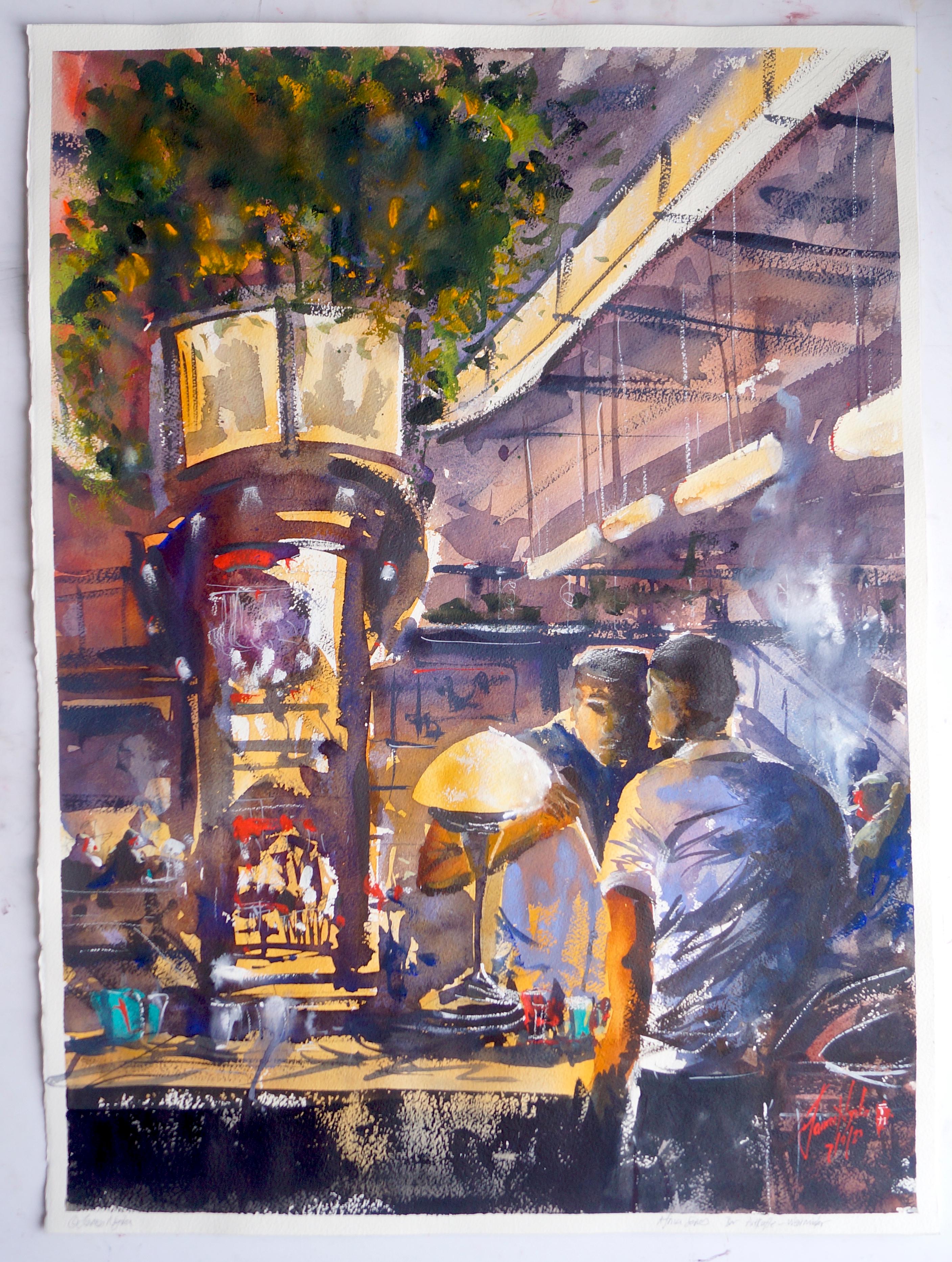 Java House - Westminster, Original Painting - Impressionist Art by James Nyika