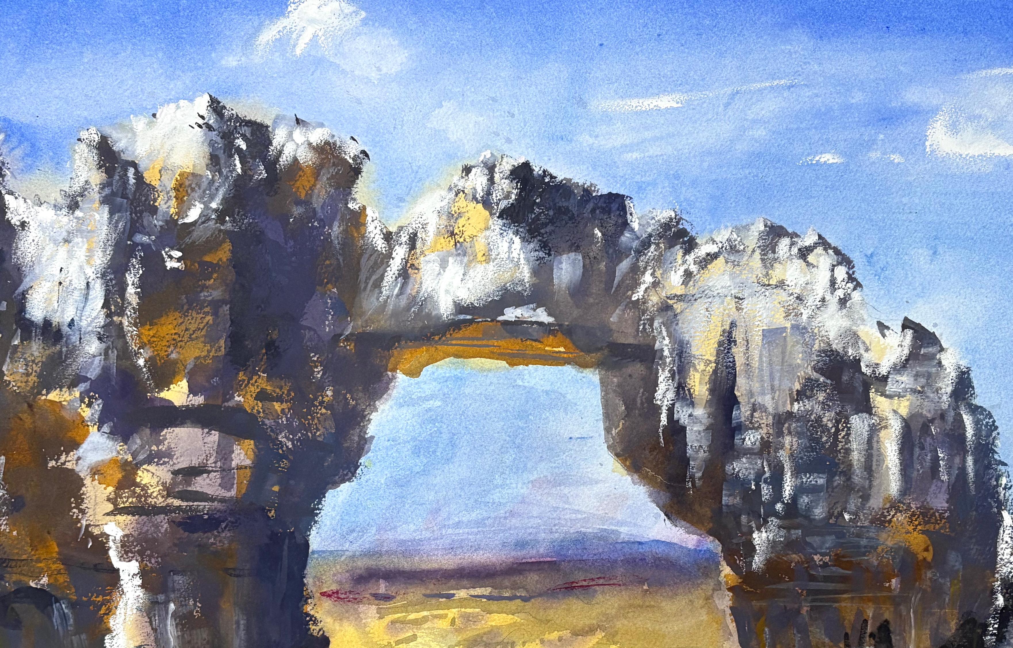 Wolfburg Arch, Original Painting - Gray Landscape Art by James Nyika