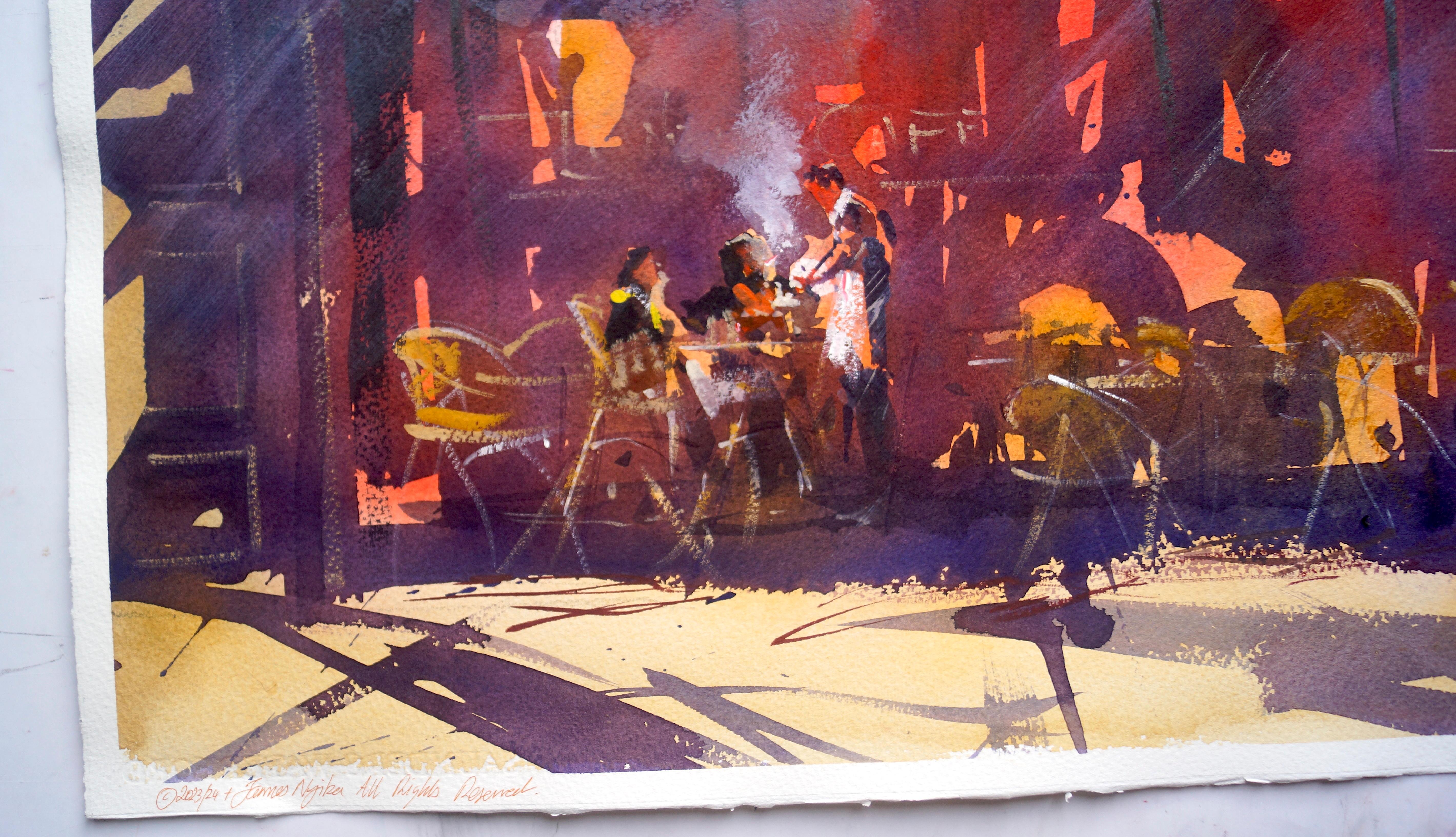 Le News Cafe, Originalgemälde – Art von James Nyika