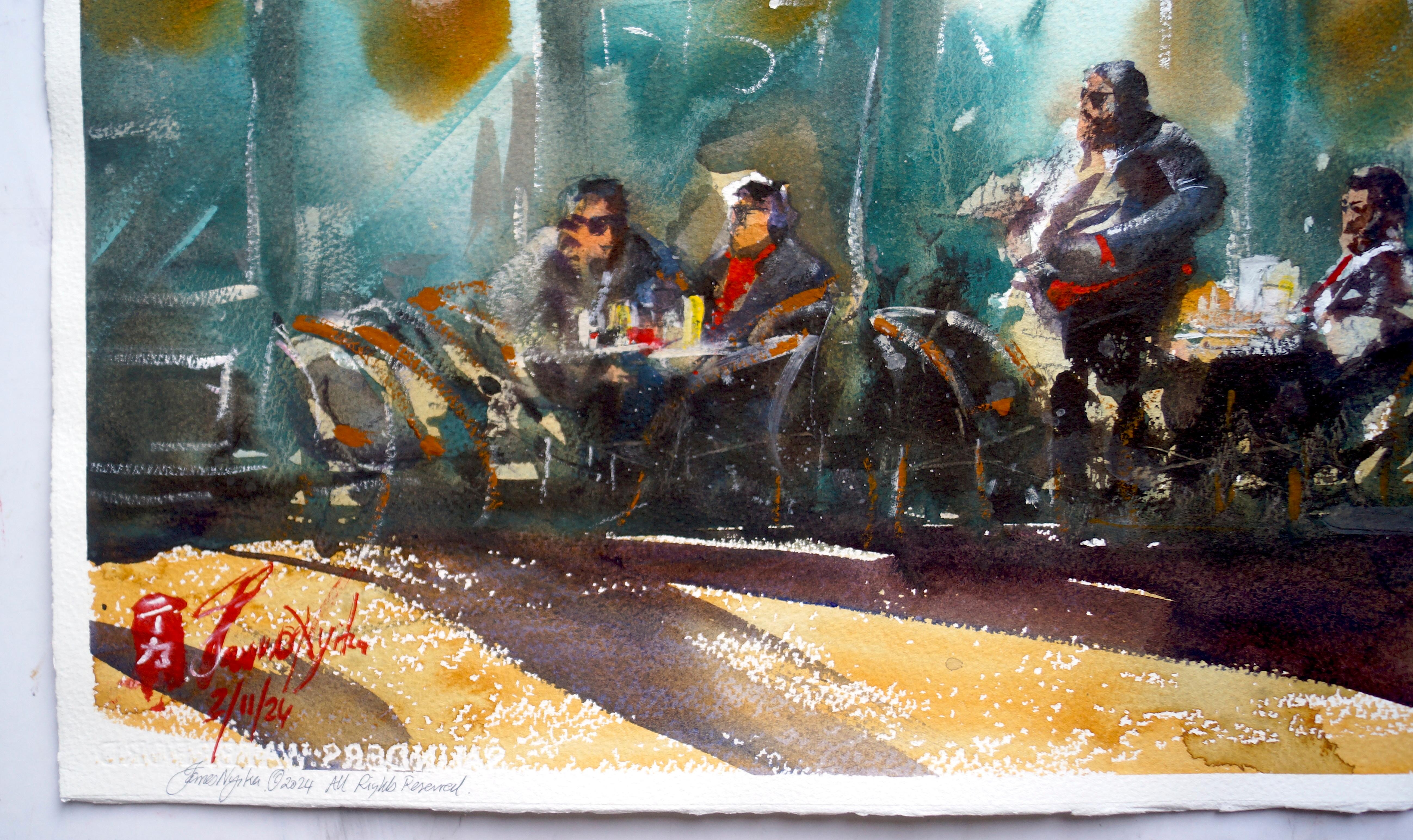 Le Bistrot Vivienne, Original Painting - Art by James Nyika
