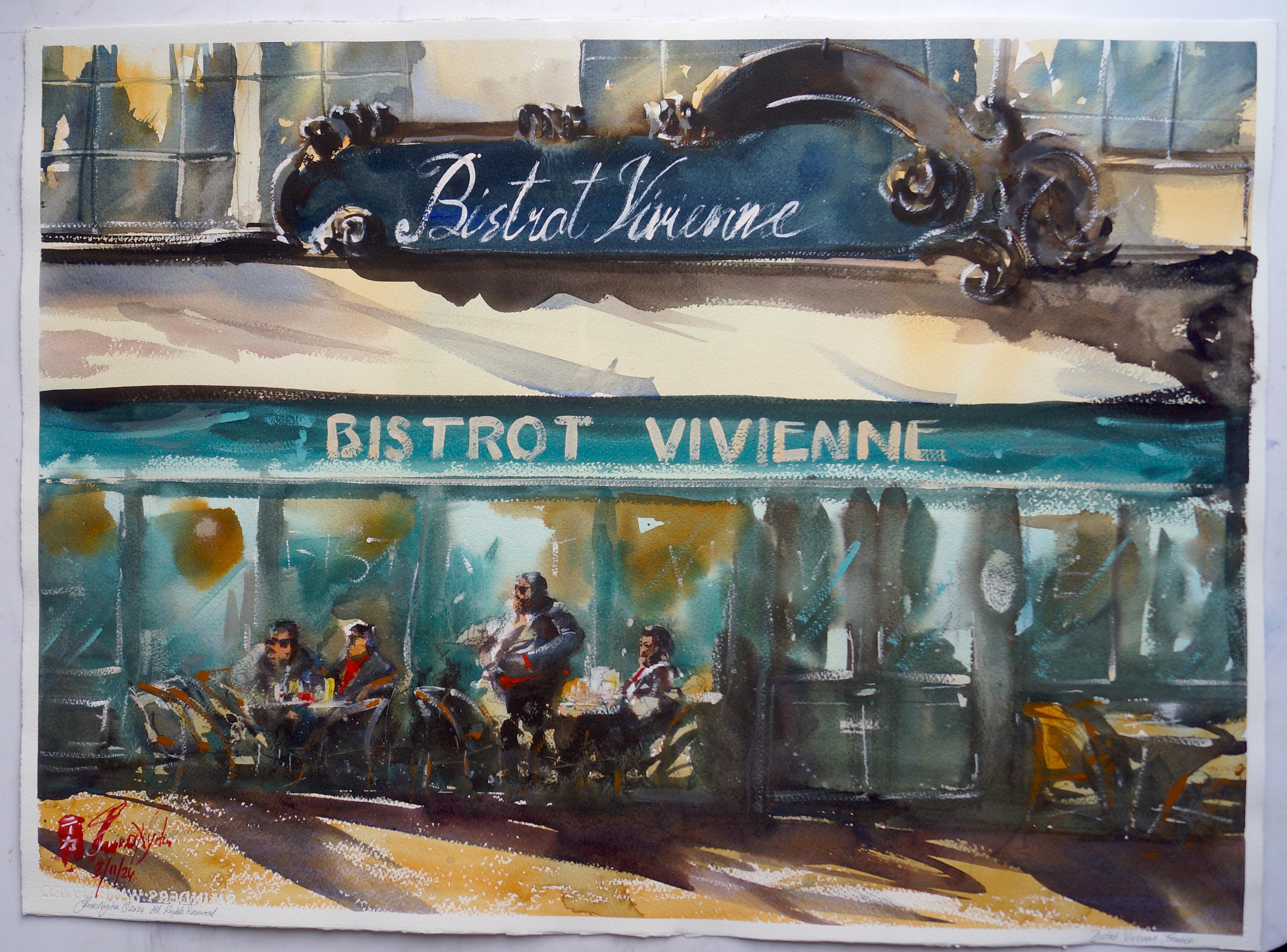 Le Bistrot Vivienne, Original Painting - Impressionist Art by James Nyika