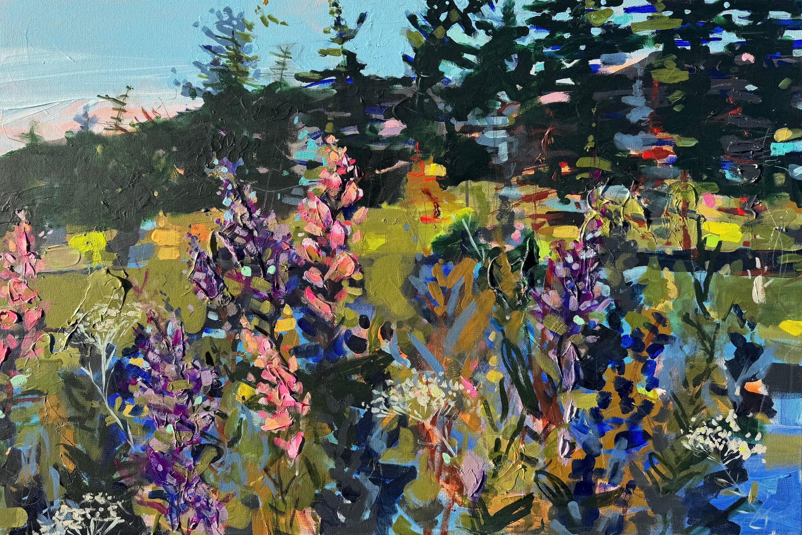 Still-Life Painting de Rebecca Klementovich - Lilas y pinos, Pintura original