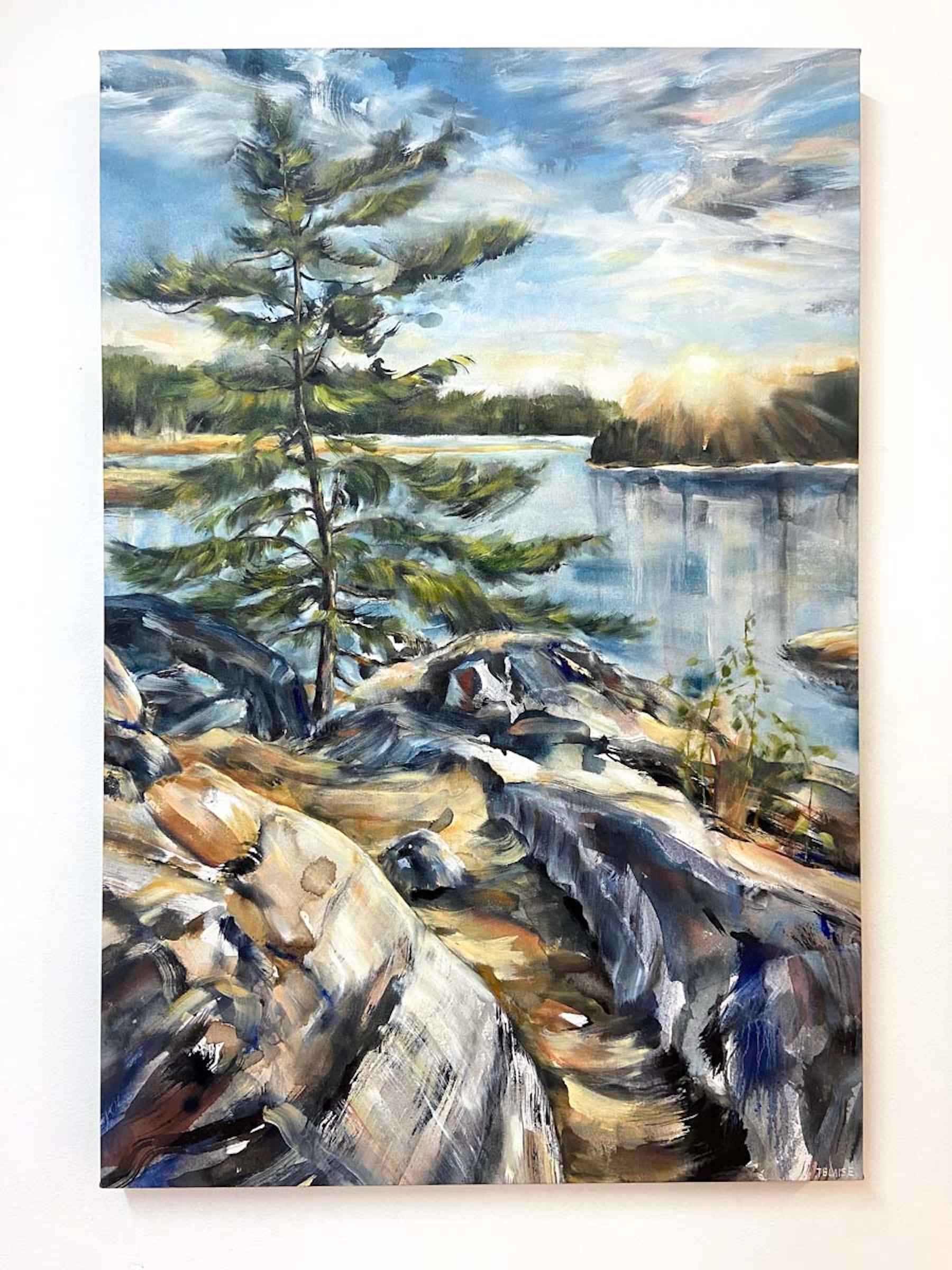 <p>Commentaires de l'artiste<br />Les arbres balayés par le vent relient le ciel et la terre, incarnant l'énergie et la lumière de la nature. La composition célèbre le paysage vibrant et interconnecté, mêlant les forces élémentaires de l'air, de la