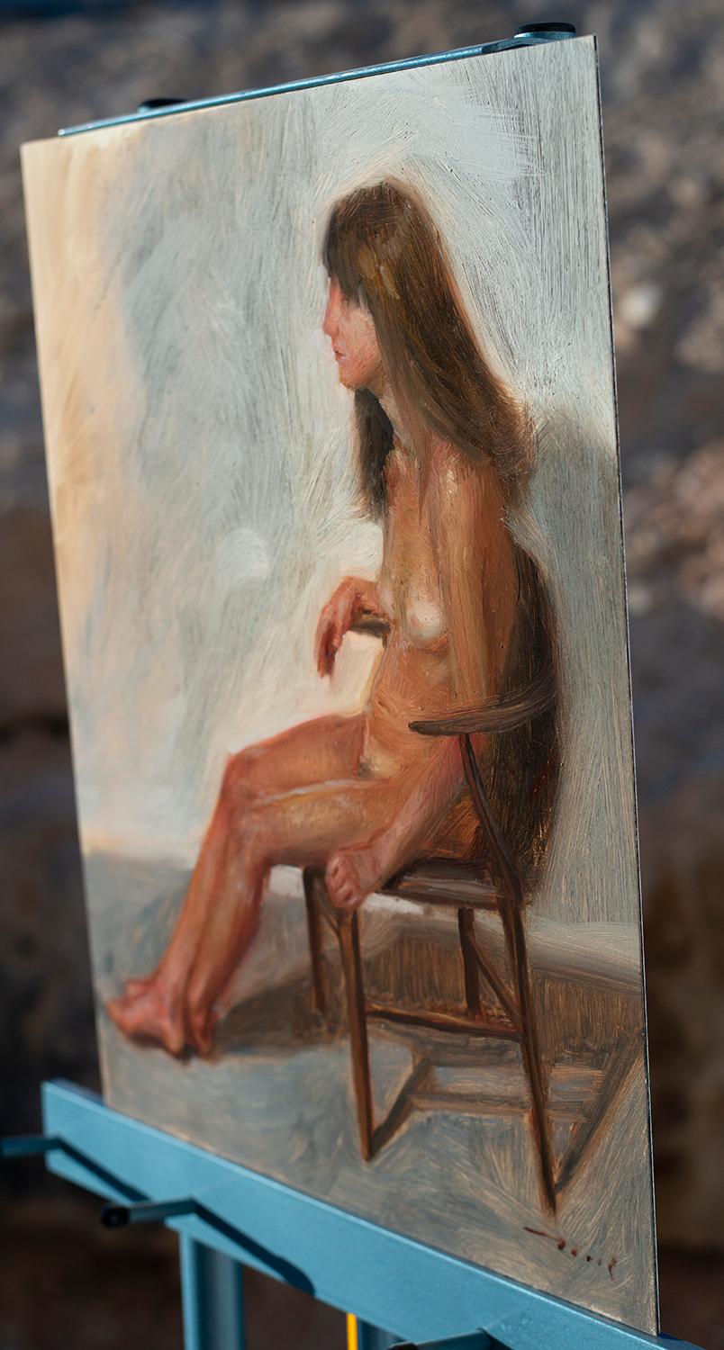 Affiche de profil, peinture à l'huile - Painting de McGarren Flack