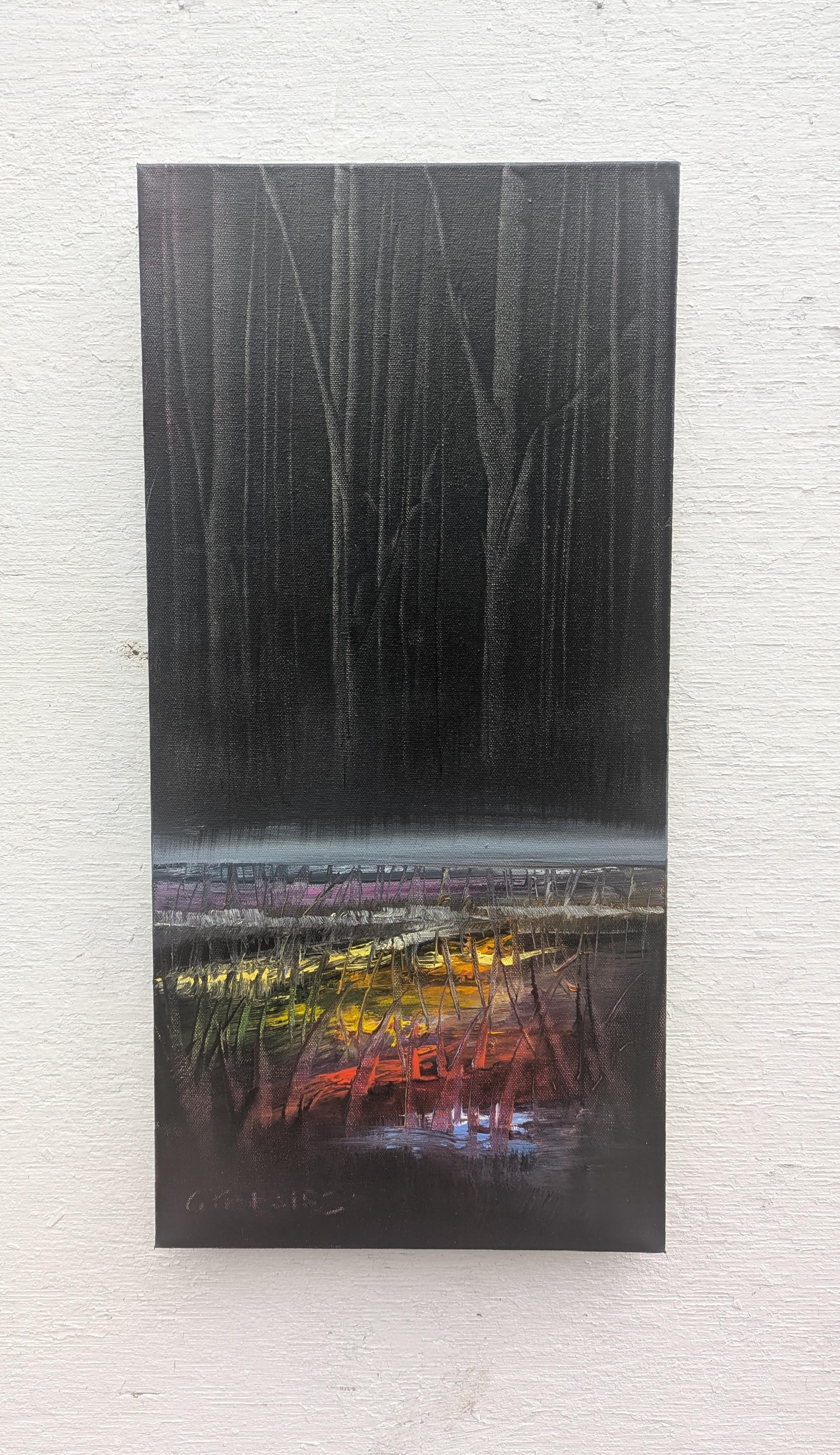 Lights, peinture à l'huile - Expressionniste Painting par George Peebles