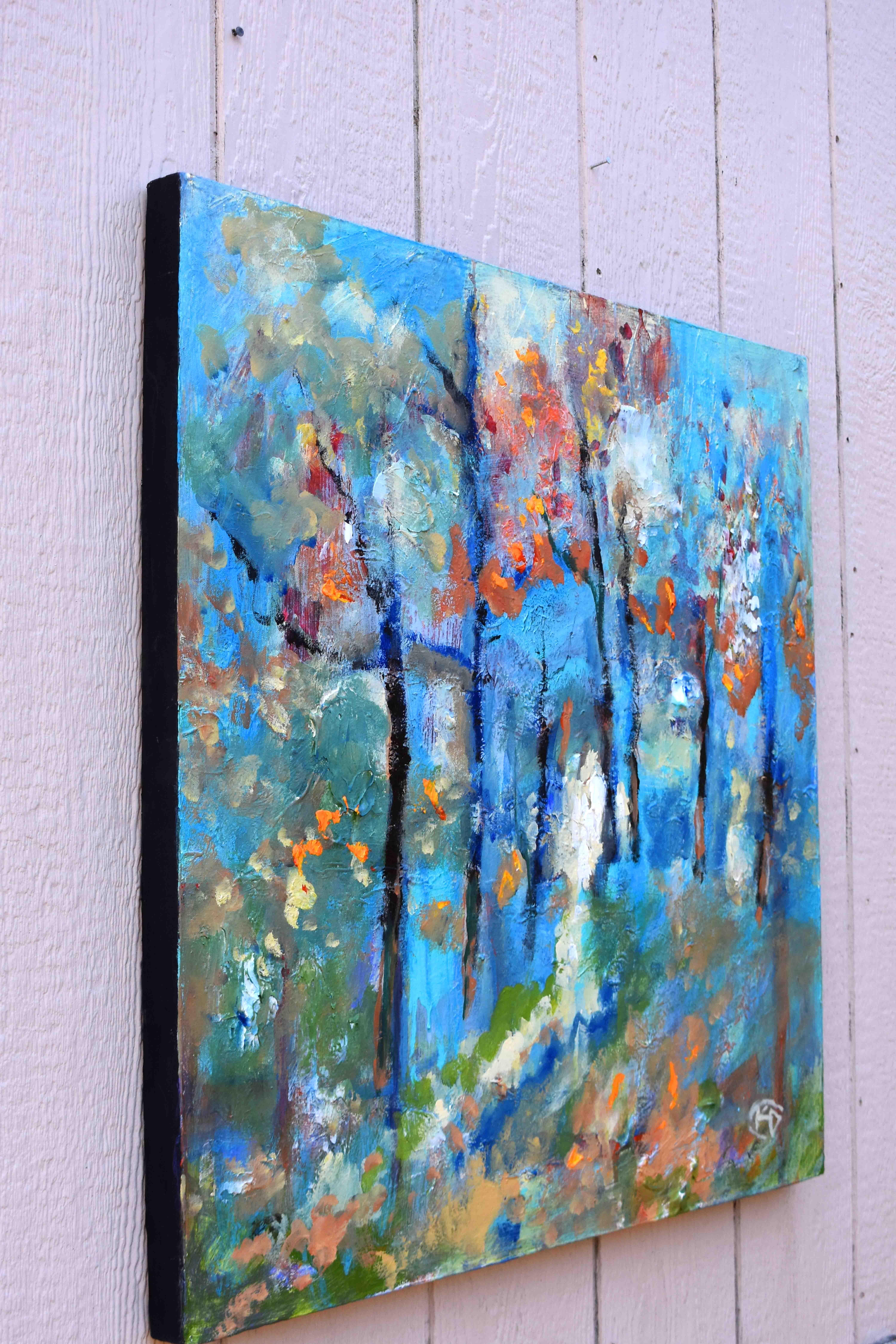 Forest Trail, Original Painting - Blue Landscape Painting by Kip Decker