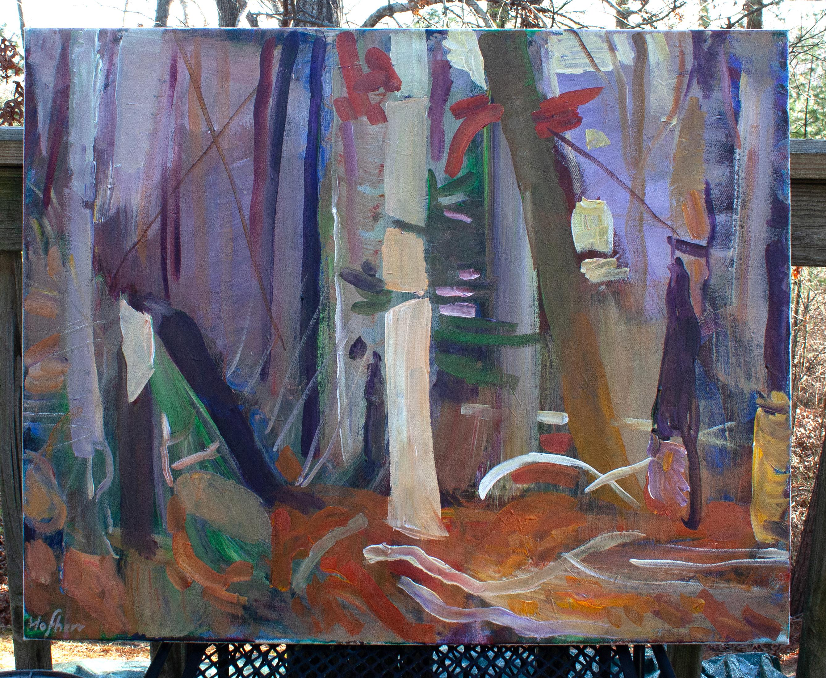 <p>Artist Comments<br />The composition depicts an expressionist rendition of a winter forest. It transforms grays, tans, and browns into lavender, rust, and deep blue. Simplified details create harmony, letting suggestion speak louder than visual