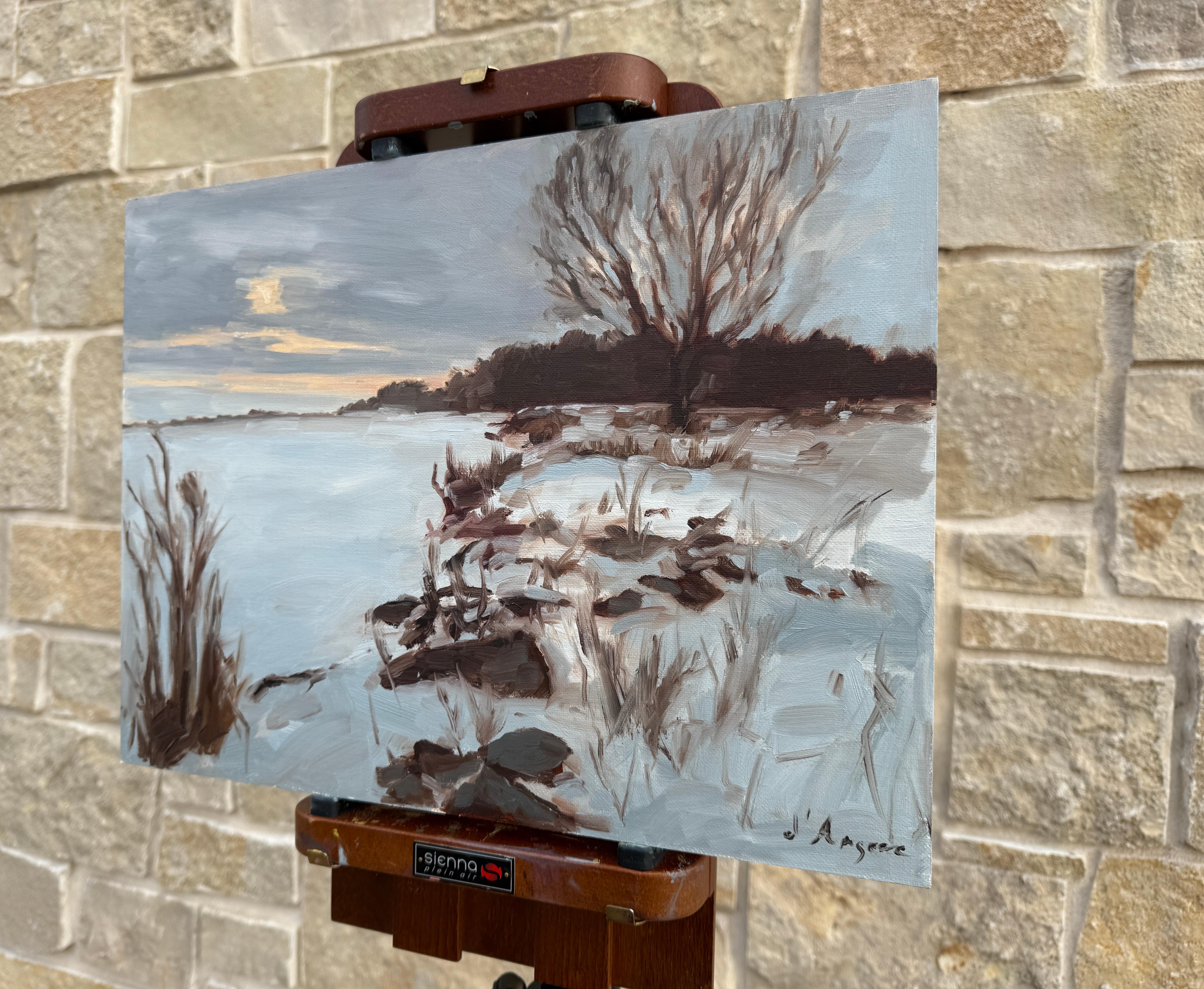 Peinture à l'huile « Winter at the Lake » - Impressionnisme Art par Karen d’Angeac Mihm