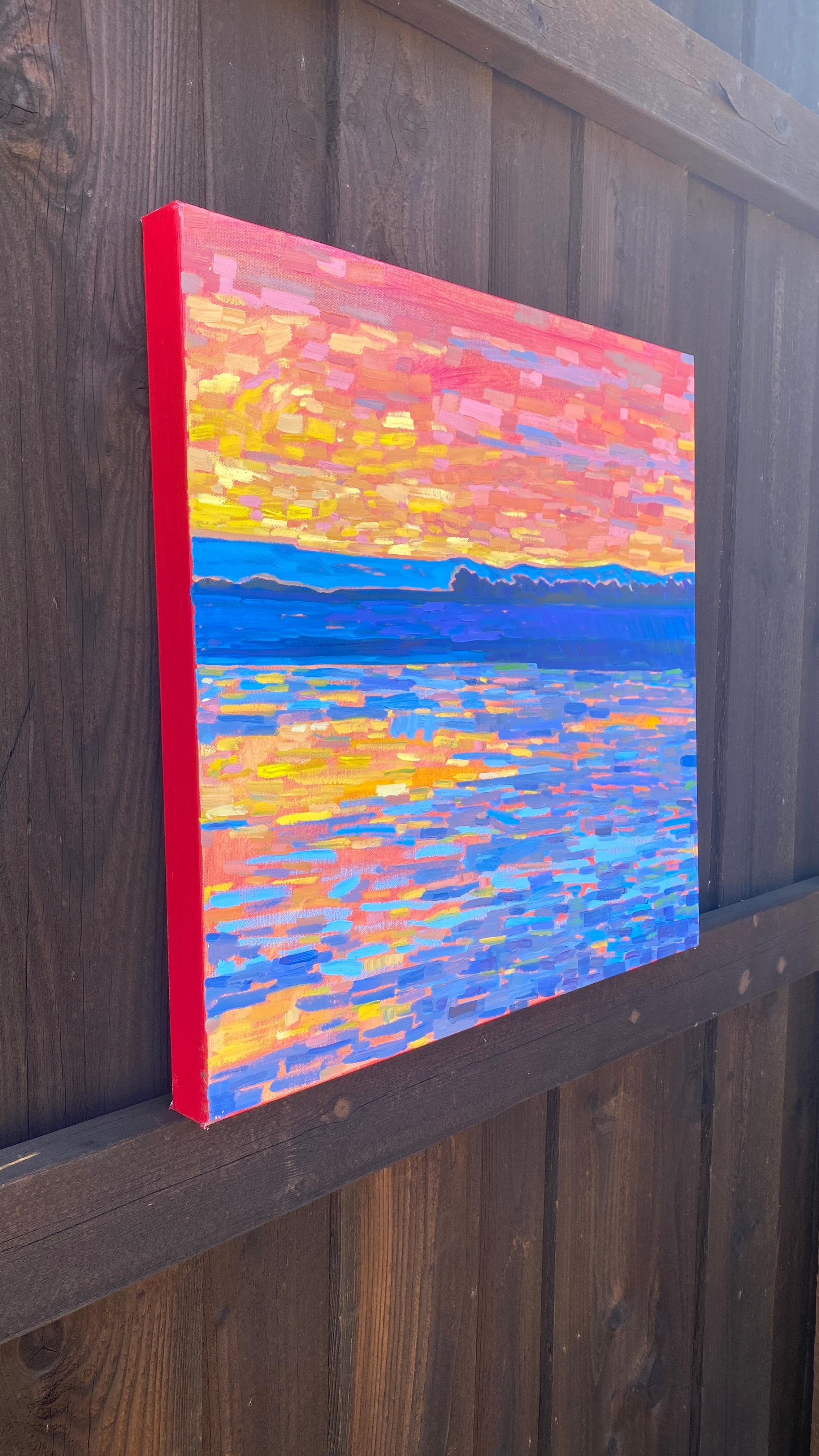 The Golden Hour Reflections, peinture à l'huile - Painting de Srinivas Kathoju