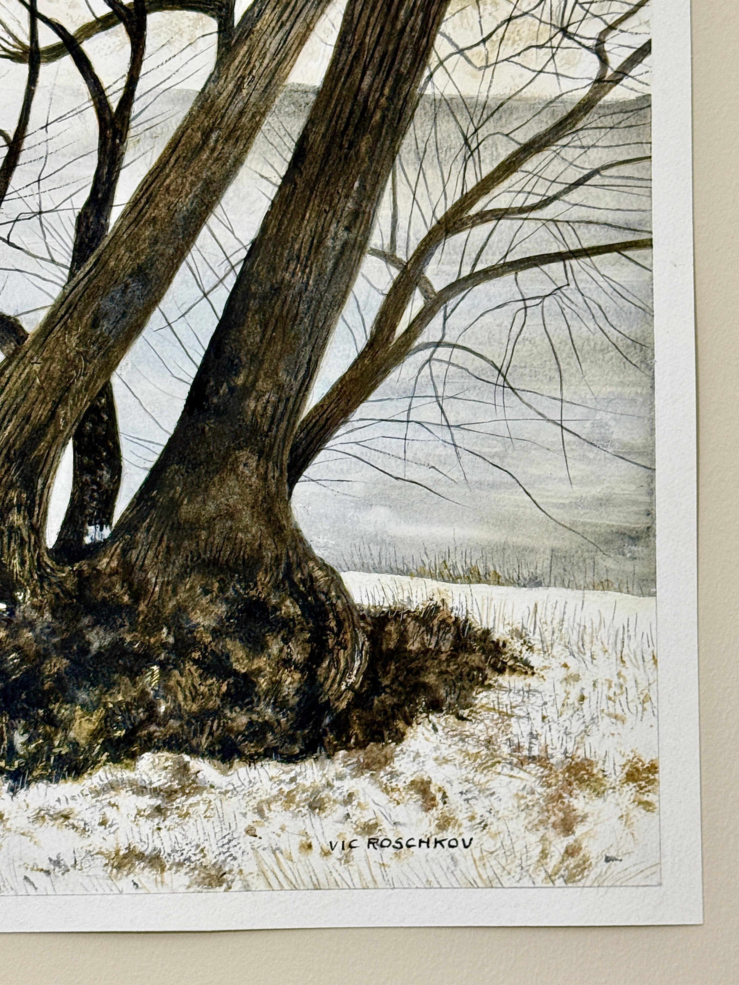 Along the River, Original Painting - Realist Art by Vic Roschkov