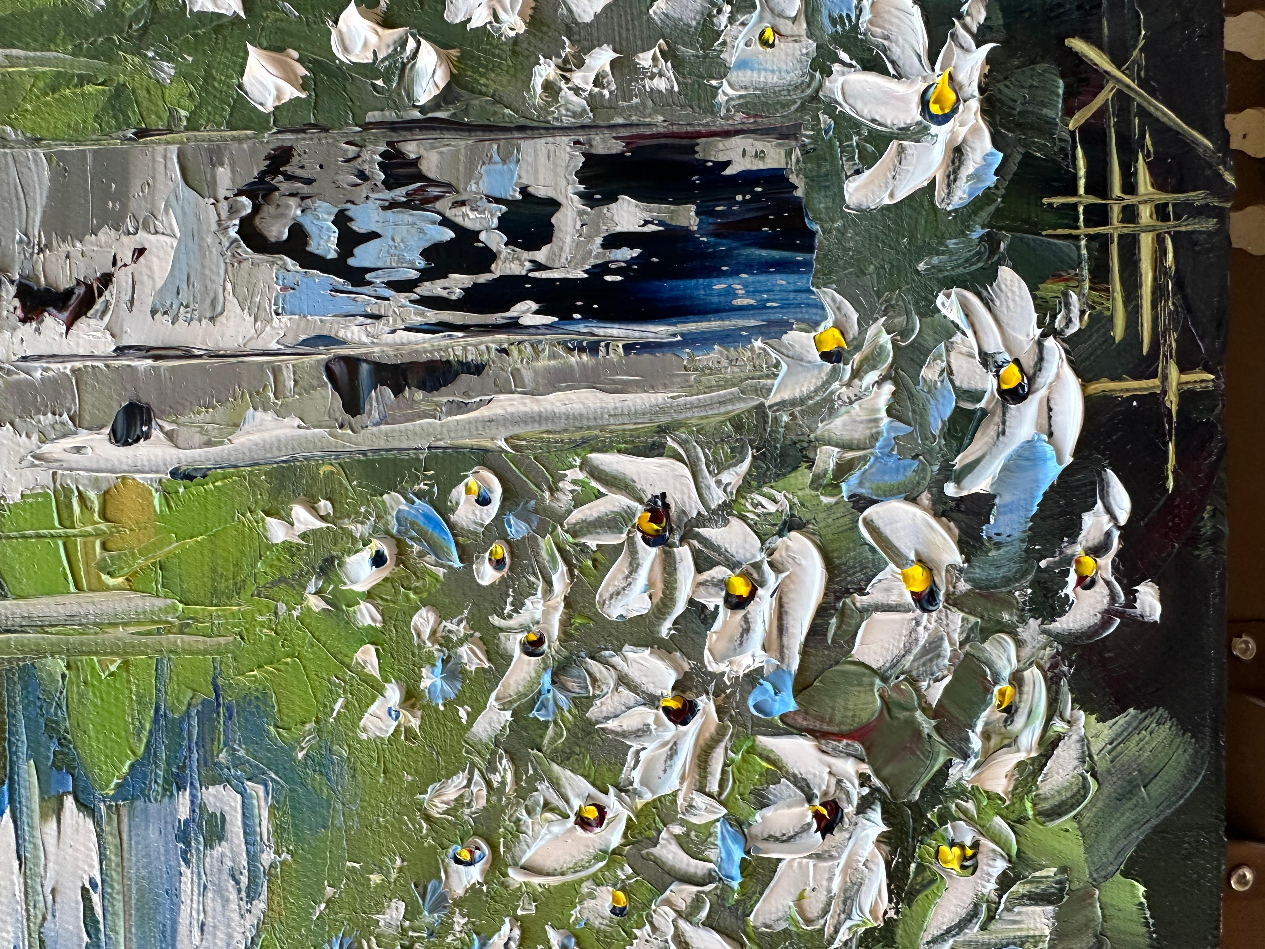 Sussurri di Eleganza di Betulla, Pittura a olio - Landscape Painting Grigio di Lisa Elley