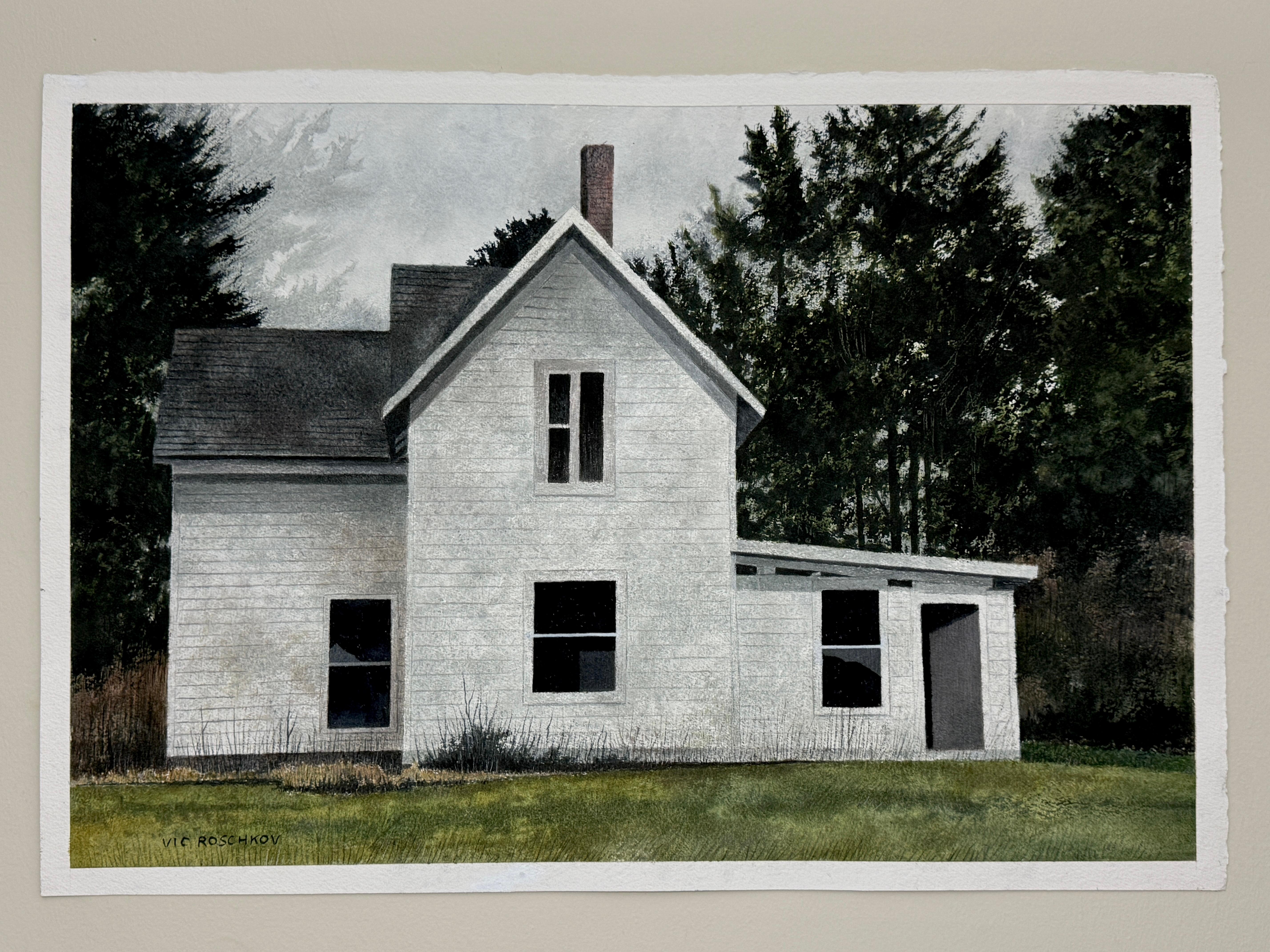 <p>Comentarios del artista<br />Una fantasmagórica casa blanca y desgastada contrasta con los oscuros y amenazadores árboles. La textura desgastada y la pintura descolorida de su exterior captan una sensación de abandono y misterio. La escena