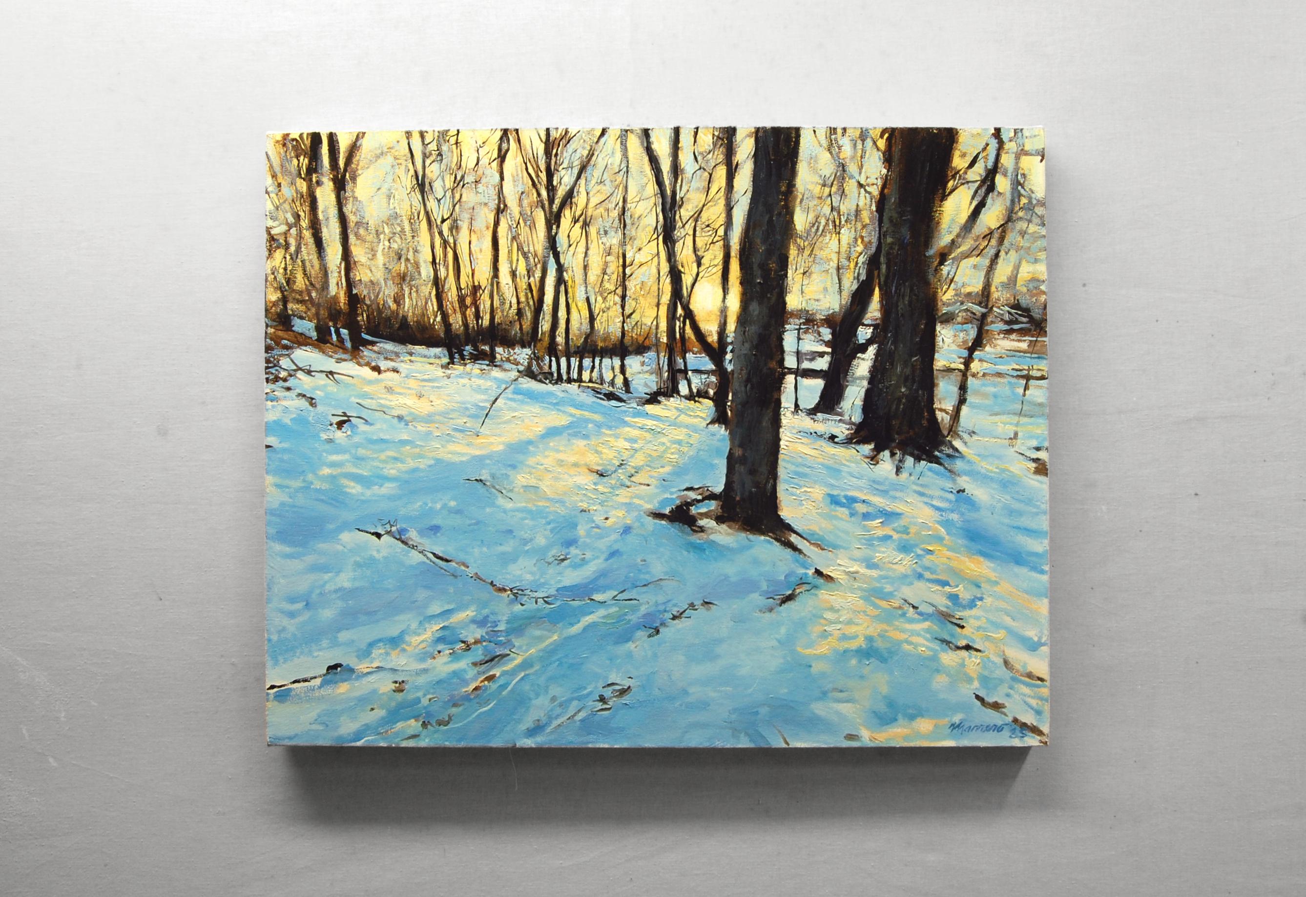<p>Commenti dell'artista<br />Questo dipinto cattura il sole al tramonto su un sentiero di caccia a Rockaway, NJ, città natale dell'artista Onelio Marrero. Il freddo ha ricoperto il terreno, evidenziando le tracce dei cervi di passaggio. Onelio
