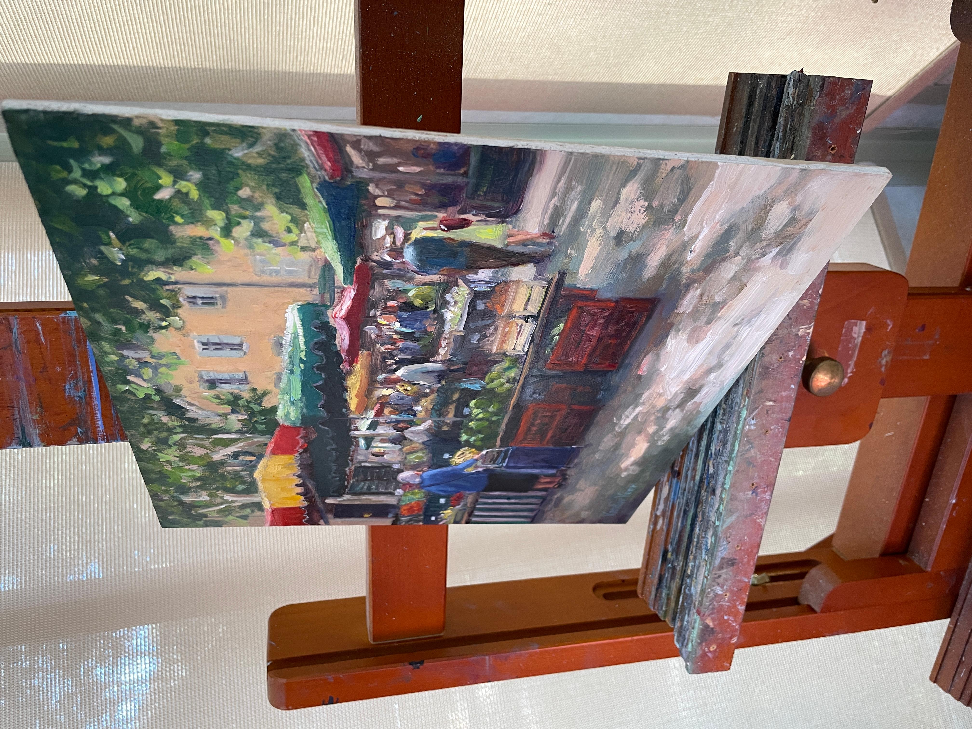 Giorno di mercato (Provenza), Pittura ad olio - Painting di Faye Vander Veer