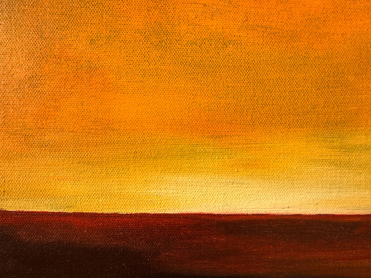 <p>Artist Comments<br>Rich reds, golds, and oranges create a minimalist yet dramatic seascape. The panoramic format evokes a sense of vastness and tranquility. Slightly darker edges form a vignette that leads the eye into the strip of light at the