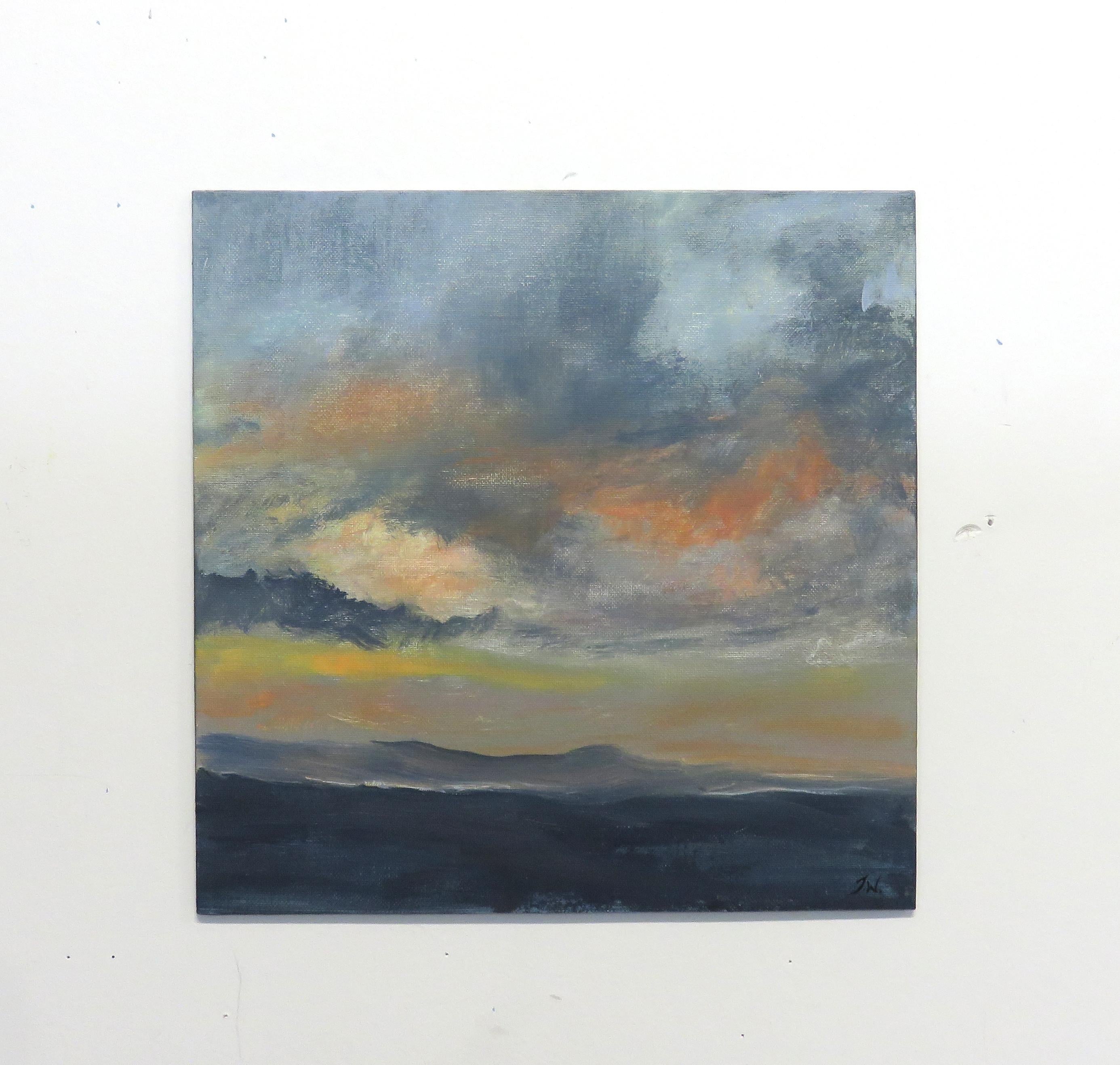 <p>Commenti dell'artista<br>Un tranquillo tramonto scende sull'isola di Vancouver in Canada. Pennellate energiche e colori tenui trasmettono nuvole alla deriva e montagne lontane. Vibrante e lunatica, l'opera emana una presenza