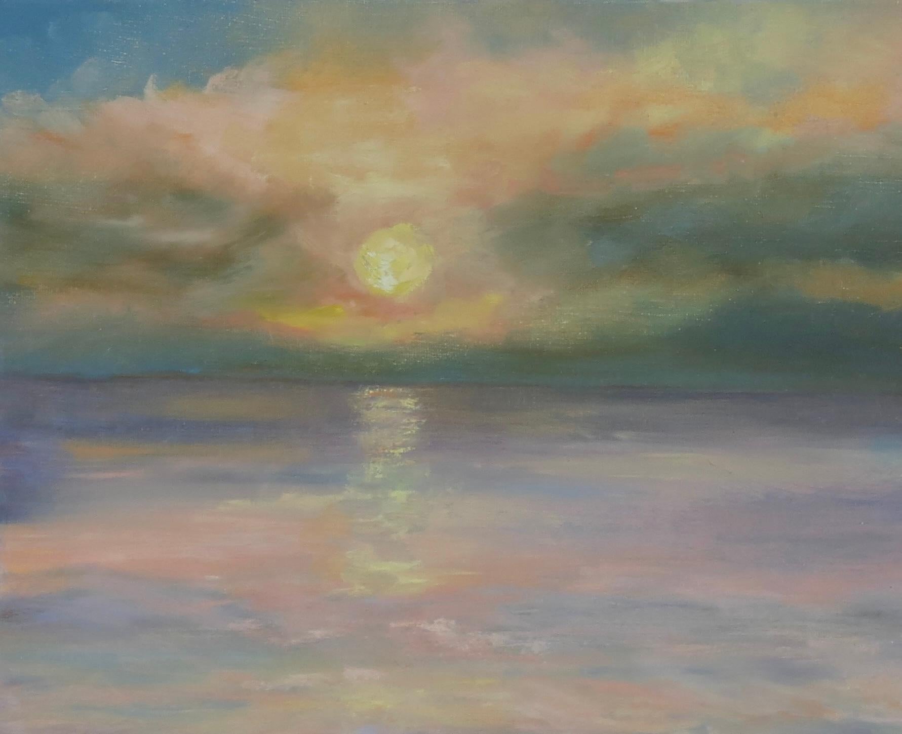 Unveiling the Light, peinture à l'huile - Gris Landscape Painting par Joanie Ford
