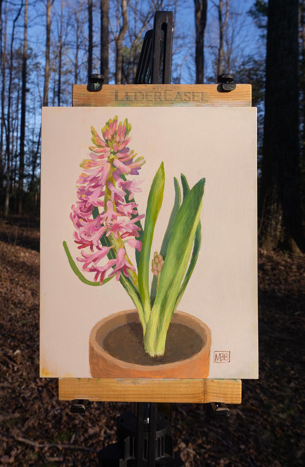 <p>Artist Comments<br>Painted from life, a pink hyacinth emerges from a clay pot. Over several days, its blossoms gradually unfurl, revealing fresh petals. The leaves transition from pale yellow-green to deep blue-green, capturing the plantâ€™s