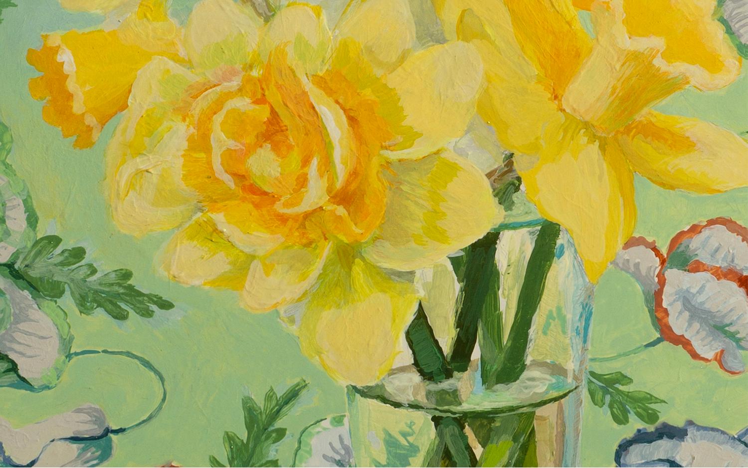 Narcisos sobre verde, Pintura original en venta 1