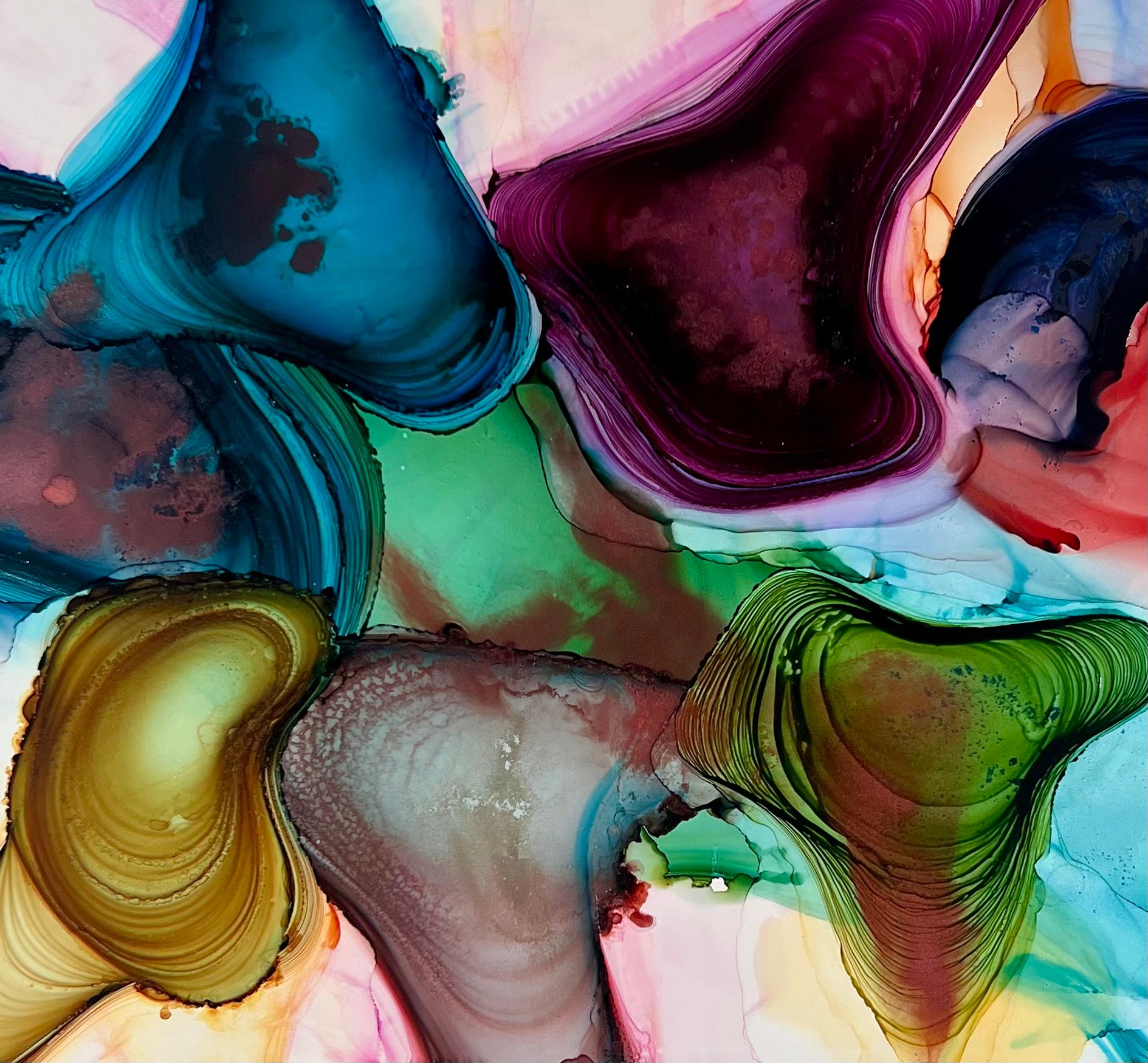 <p>Artist Comments<br>Color and energy flow together in this mesmerizing alcohol ink painting, evoking a sense of movement beyond the physical world. Swirling layers of deep indigos, emerald greens, and golden ambers create a dreamlike realm where