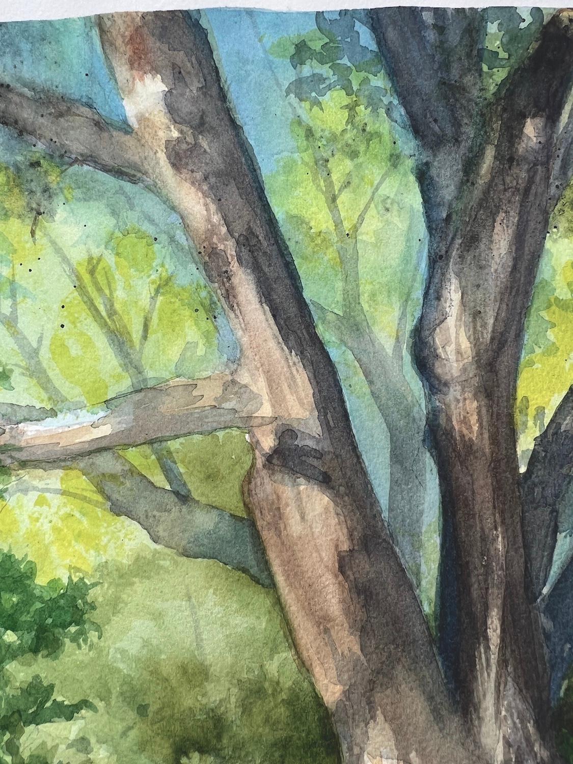 Sommerbaum, Originalgemälde (Grau), Landscape Art, von Patty Phan