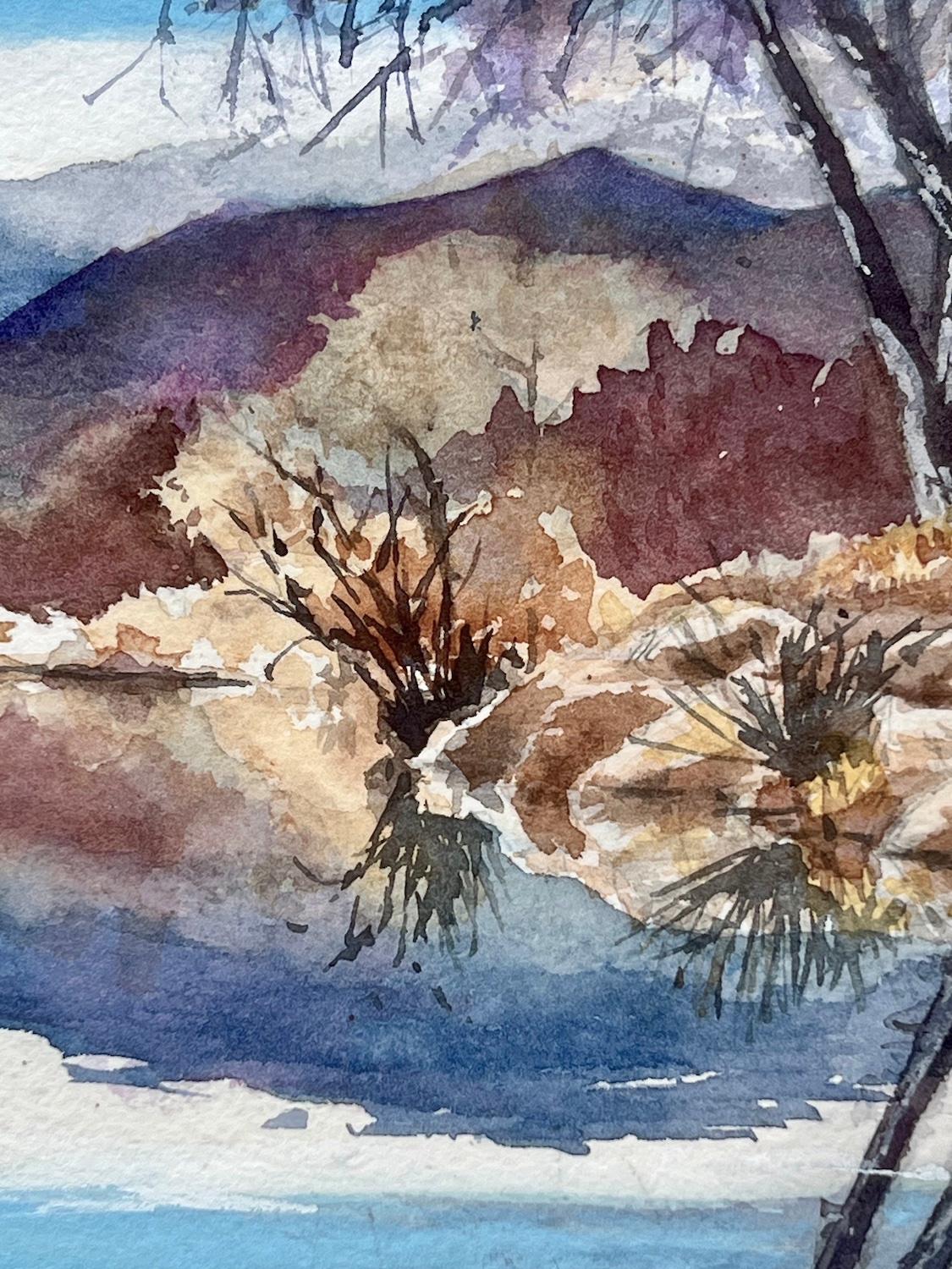 Purple Reflections, Original Painting - Gray Landscape Art by Patty Phan