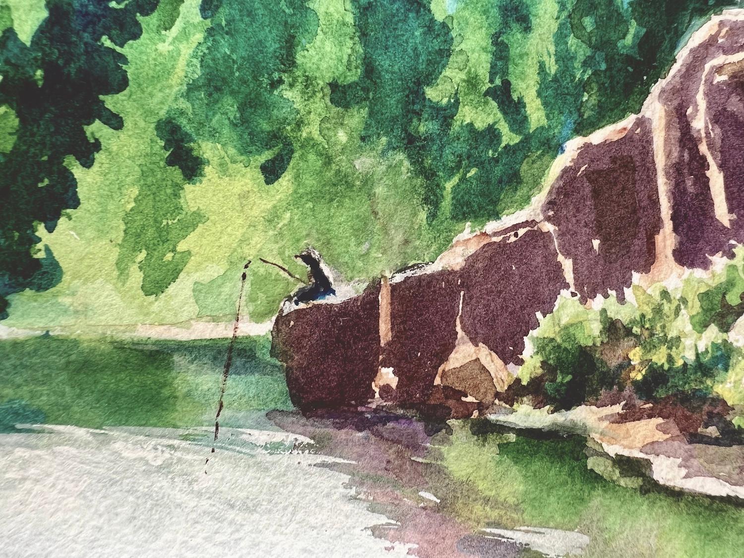 Lake Erwin, Original Painting - Gray Landscape Art by Patty Phan