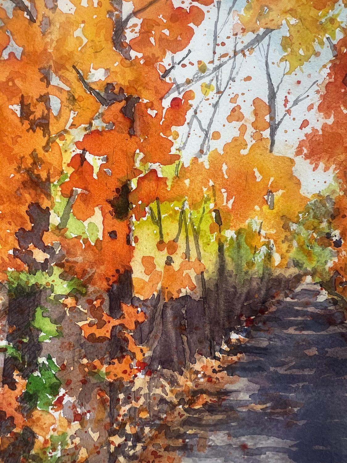 Fall Running, Original Painting - Brown Landscape Art by Patty Phan