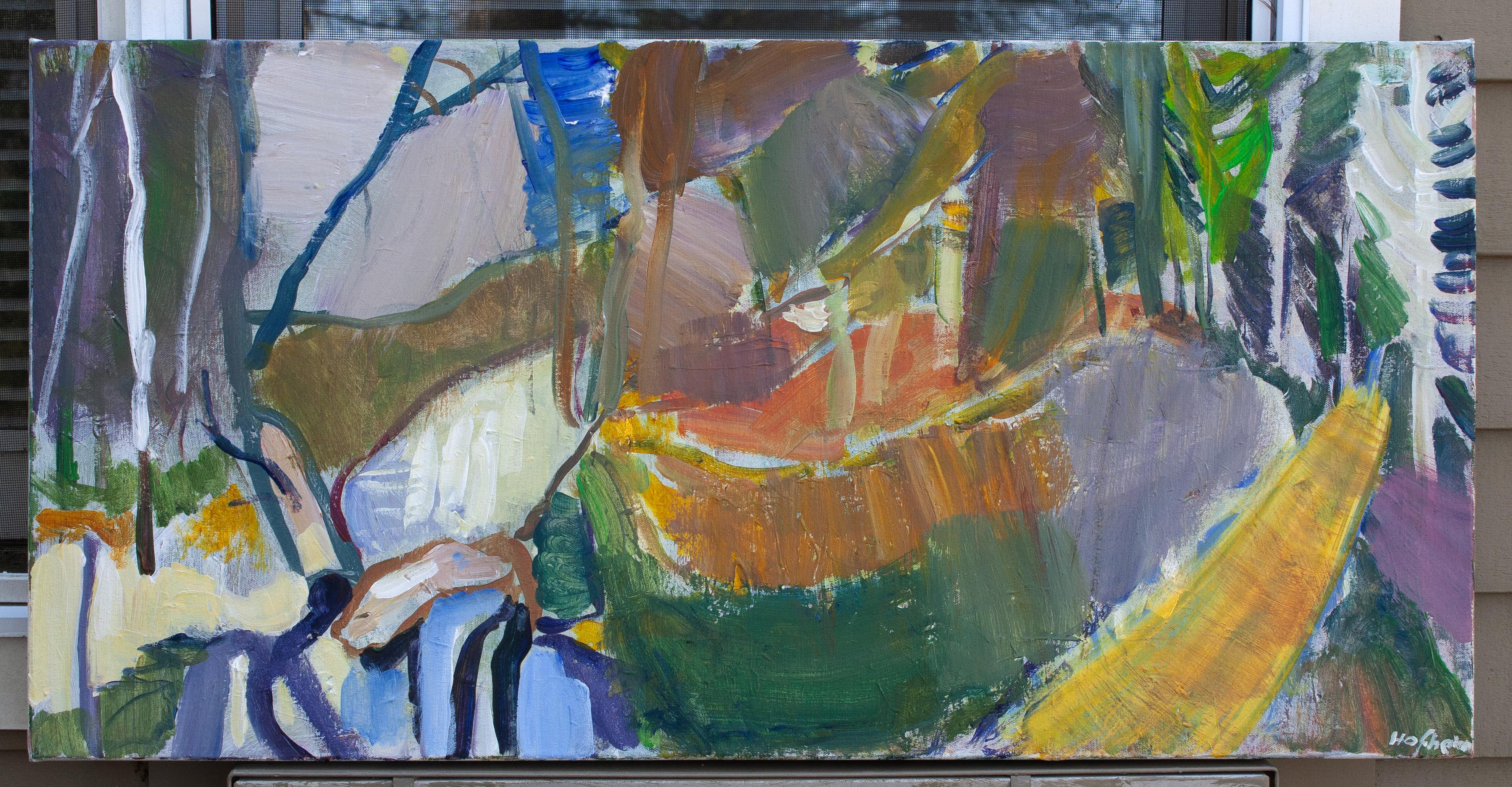<p>Artist Comments<br>Bold colors and expressive strokes define a small stream surrounded by woods. Strategically placed linear elements create a nearly abstract composition. Artist Robert Hofherr moved away from literal representations in this