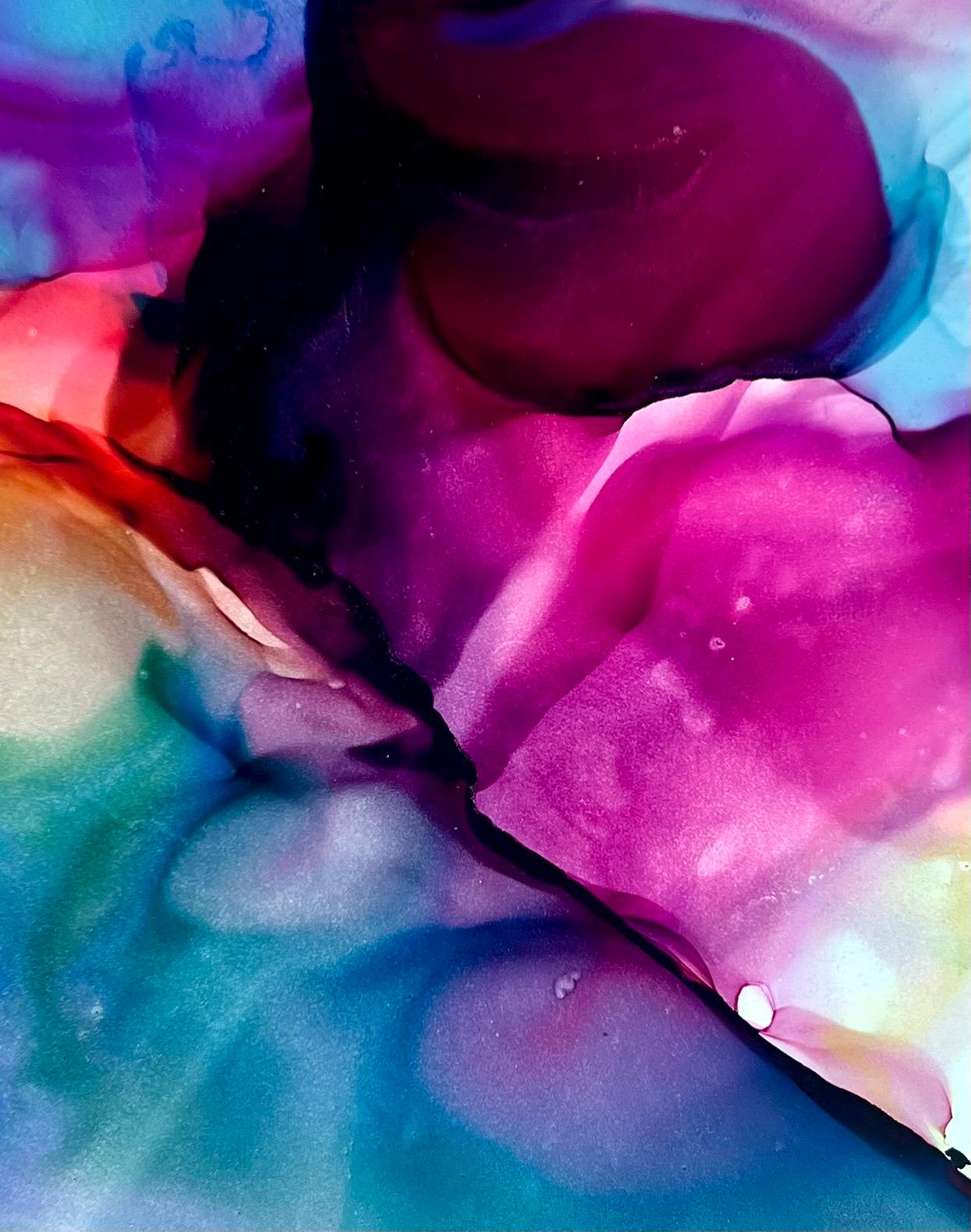 <p>Artist Comments<br>Vivid colors blend to create a sense of movement and transformation. Layers of fluid shapes suggest a cosmic map or a symbol of destiny, guiding the viewer toward unseen possibilities. This piece serves as a reminder that every