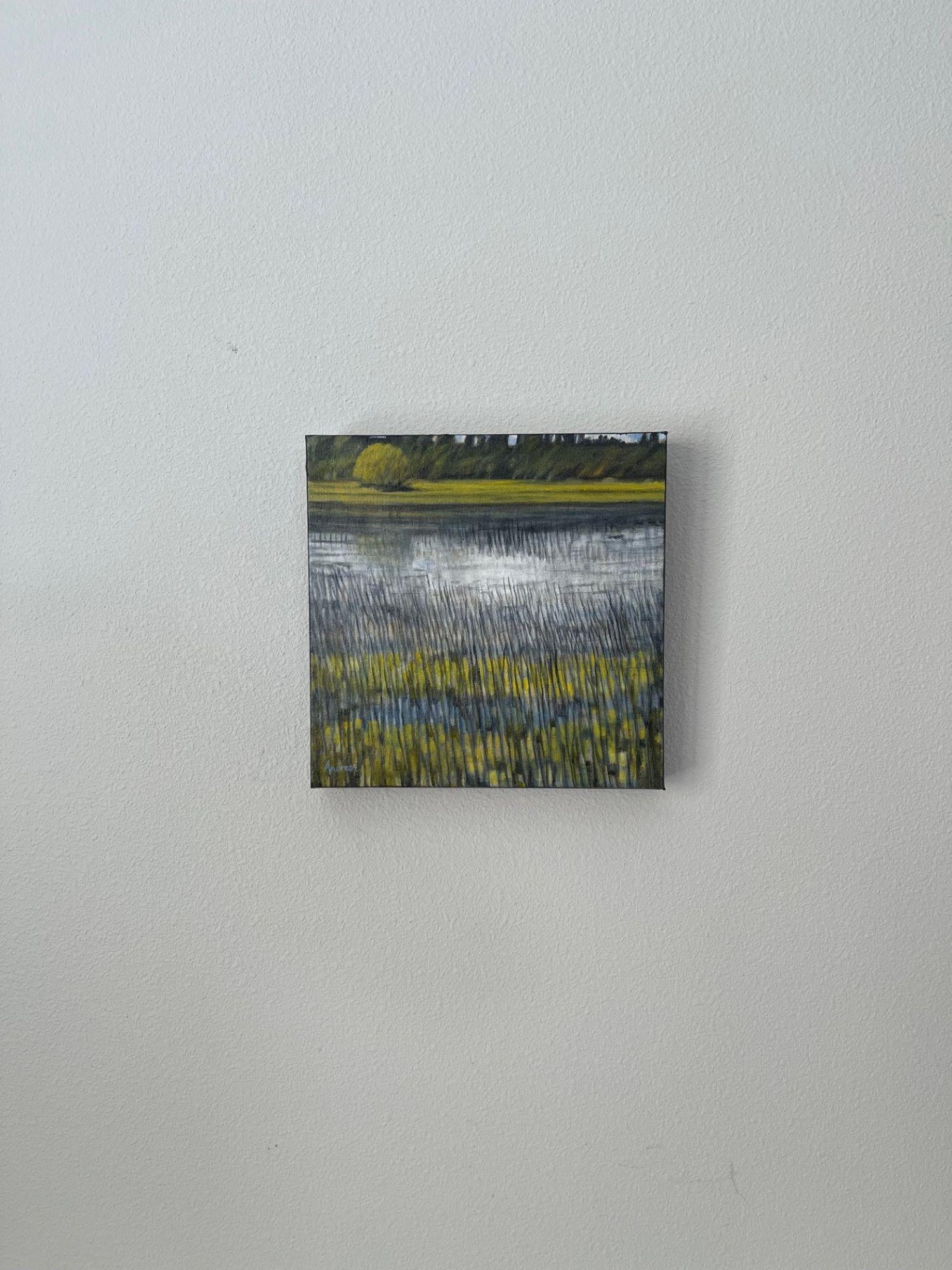 <p>Commentaires de l'artiste<br>De subtiles stries bleues et vertes représentent des roseaux se balançant dans un étang de refuge paisible. Les coups de pinceau créent une image en forme de mosaïque et une impression de mouvement doux. Les couleurs