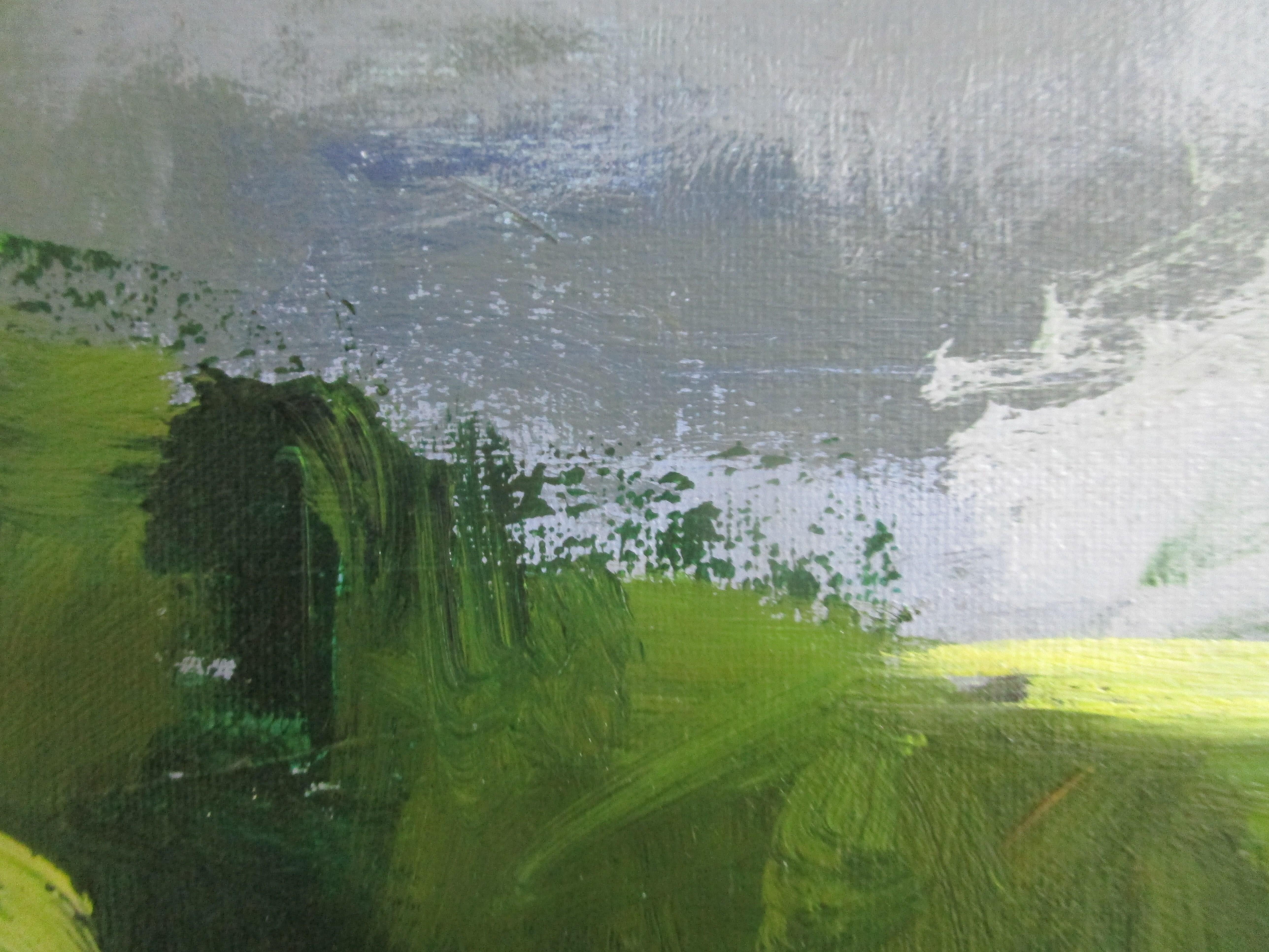 Cielo nuvoloso, Cotswolds, Pittura originale - Landscape Painting Grigio di Janet Dyer