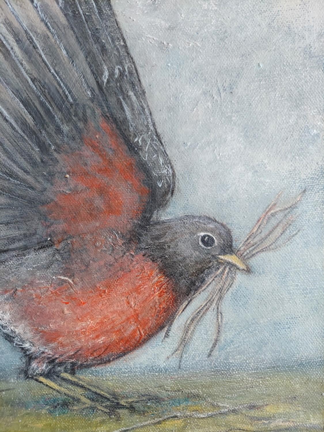 Via per costruire il mio nido, Pittura originale - Animal Painting Grigio di Jennifer Ross