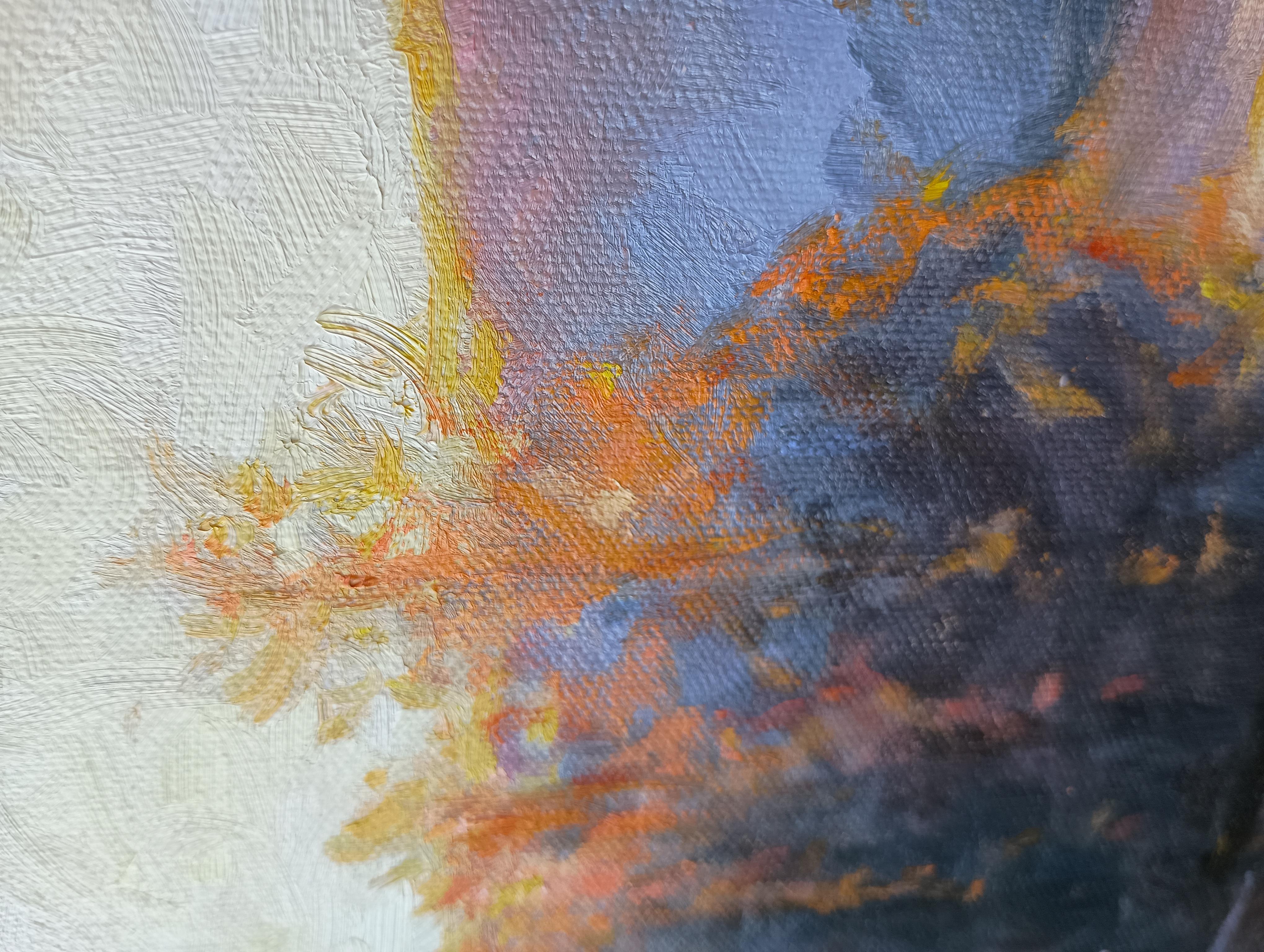 Tramonto magico, pittura a olio - Landscape Painting Grigio di Viktoria Majestic