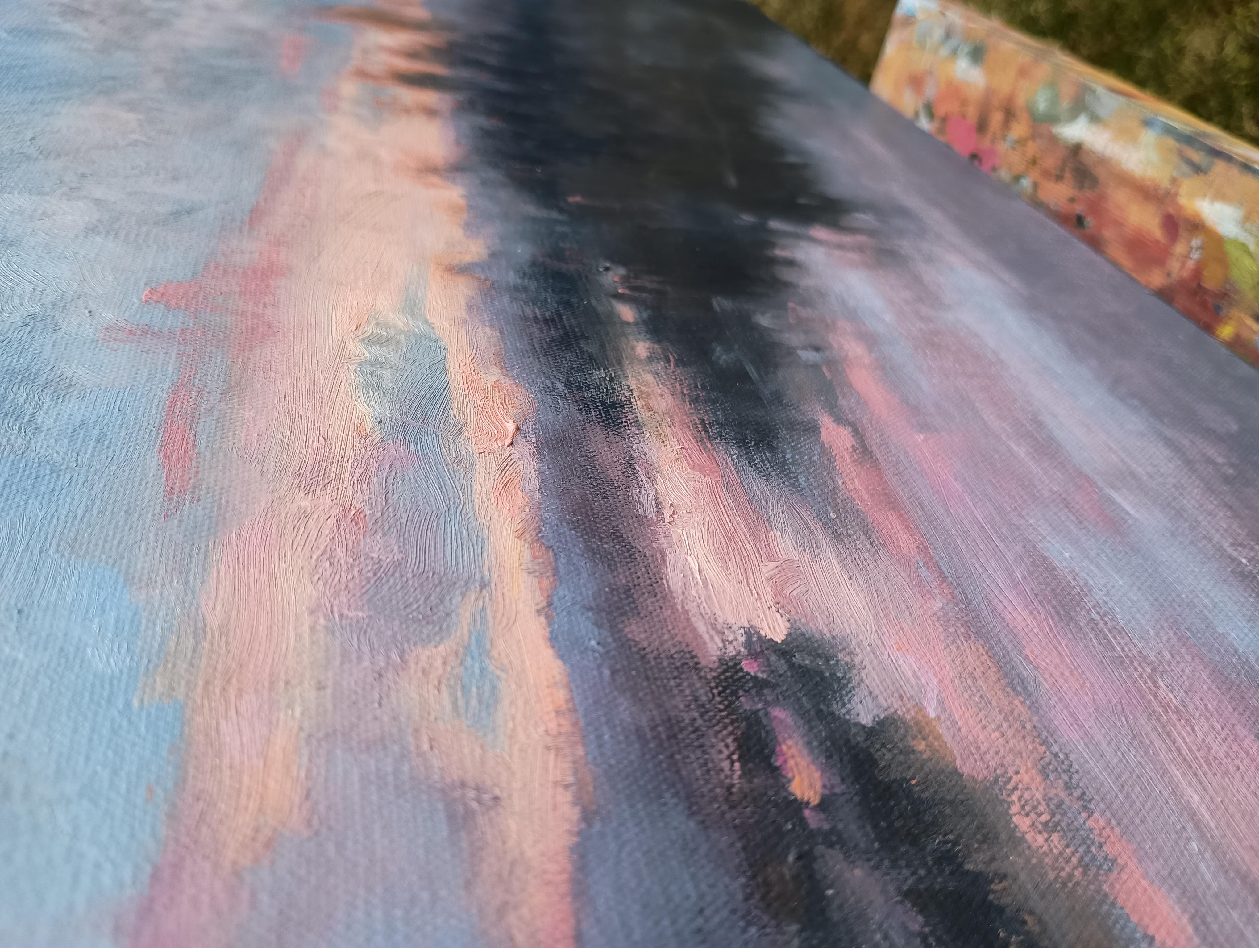 Crepuscolo, Pittura a olio - Landscape Painting Blu di Viktoria Majestic