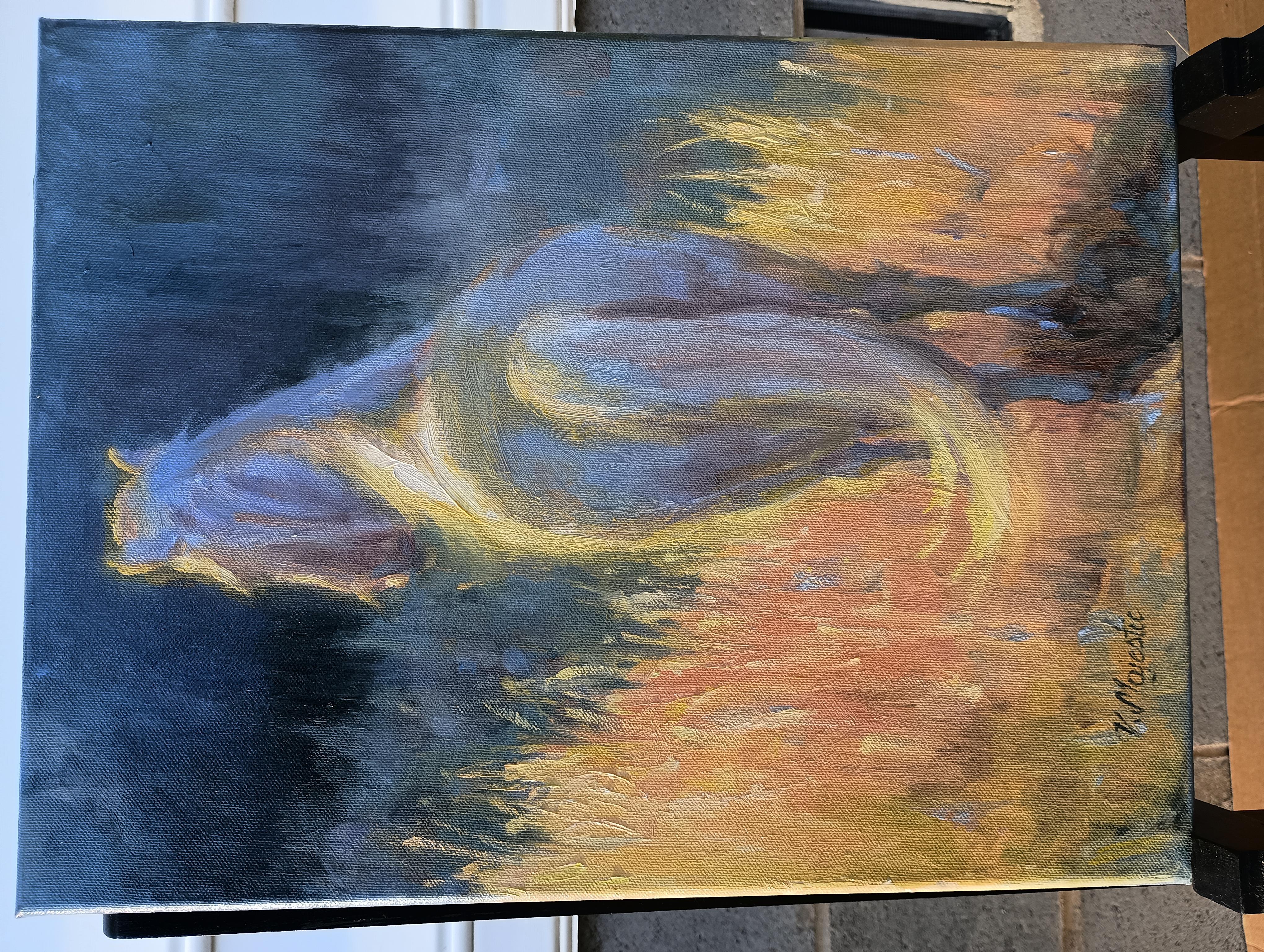 <p>Commenti dell'artista<br>Un cavallo solitario passeggia in un campo illuminato dal sole, con la criniera e la coda che brillano nella calda luce del mattino. I toni eterei e dorati increspano le sue forme, catturando una quiete luminosa. Lo