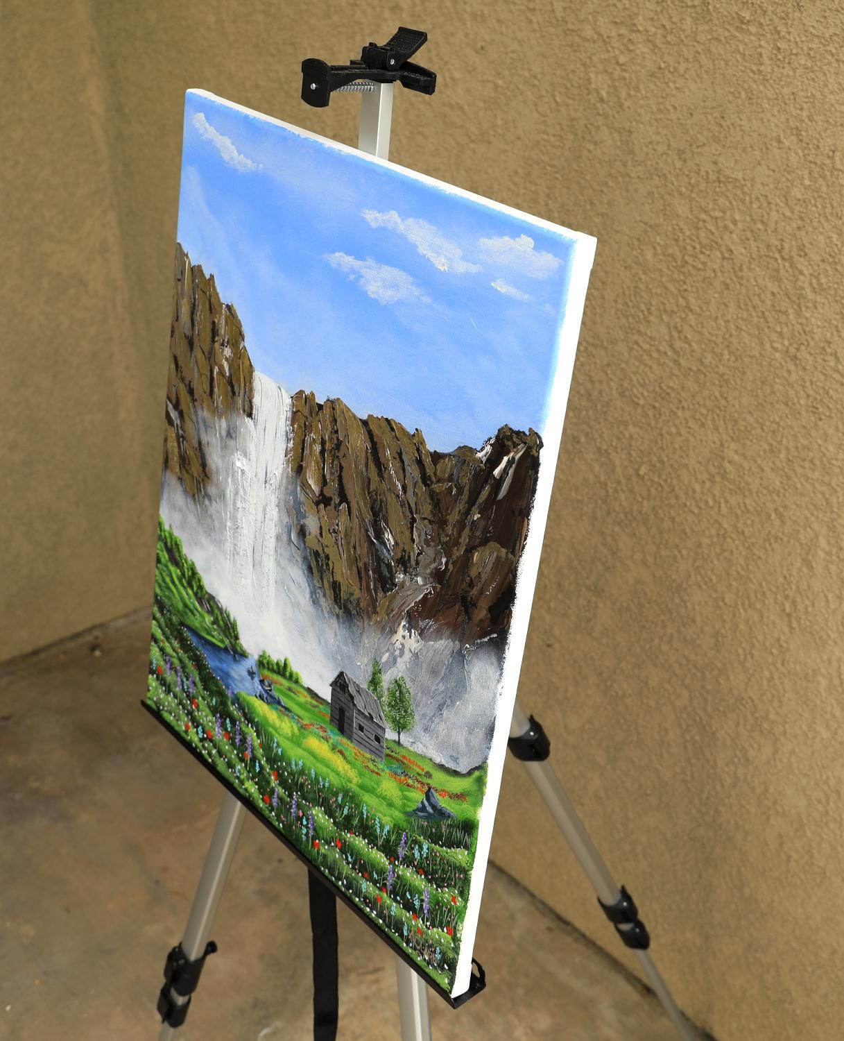 Emerald Valley's Secret, Original Painting - Gray Landscape Painting by Art Clark