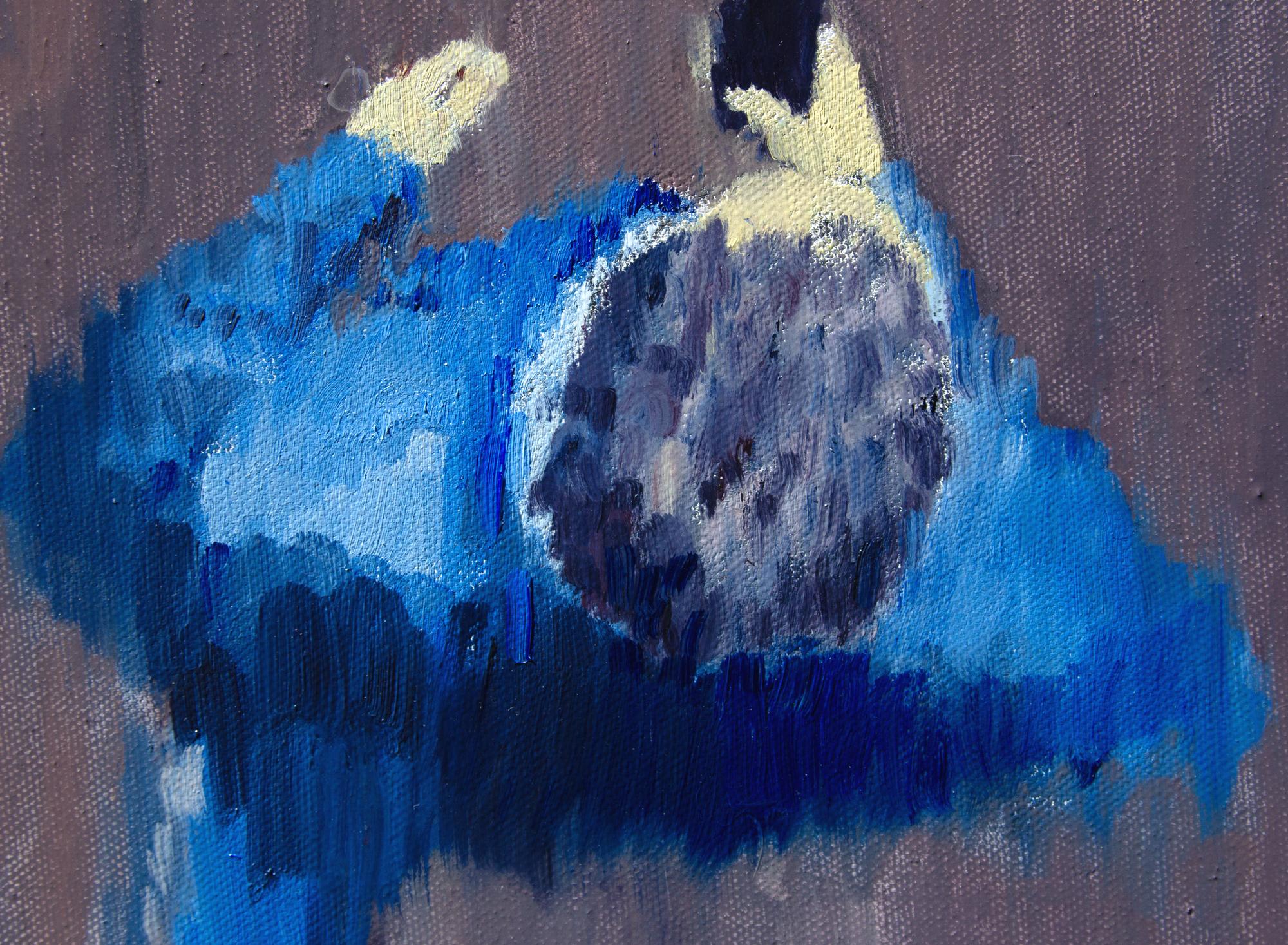 Impressionniste Overhead in Blue, peinture à l'huilevvvv - Violet Figurative Painting par Warren Keating