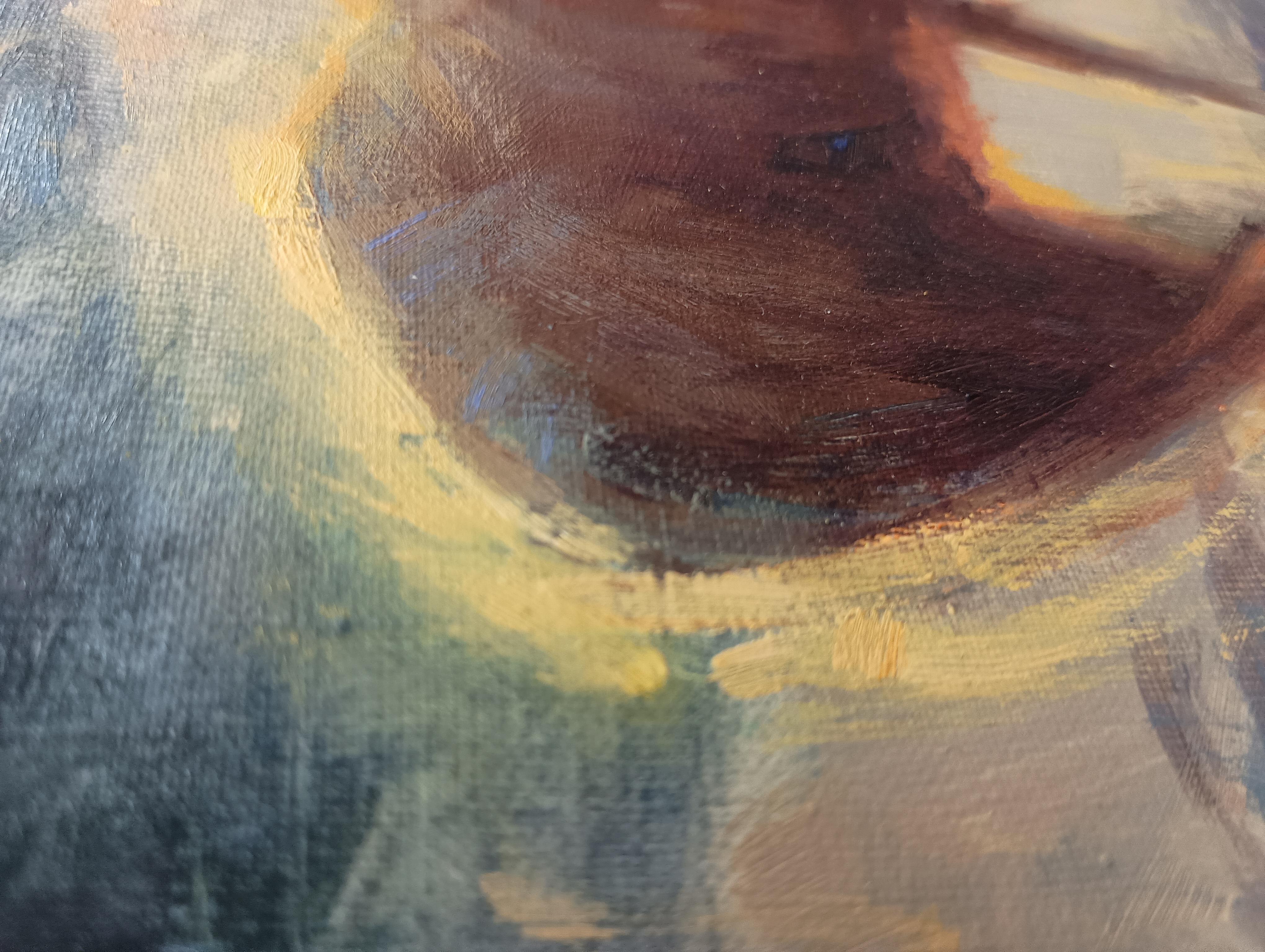 Mattina al pascolo, Pittura a olio - Animal Painting Grigio di Viktoria Majestic